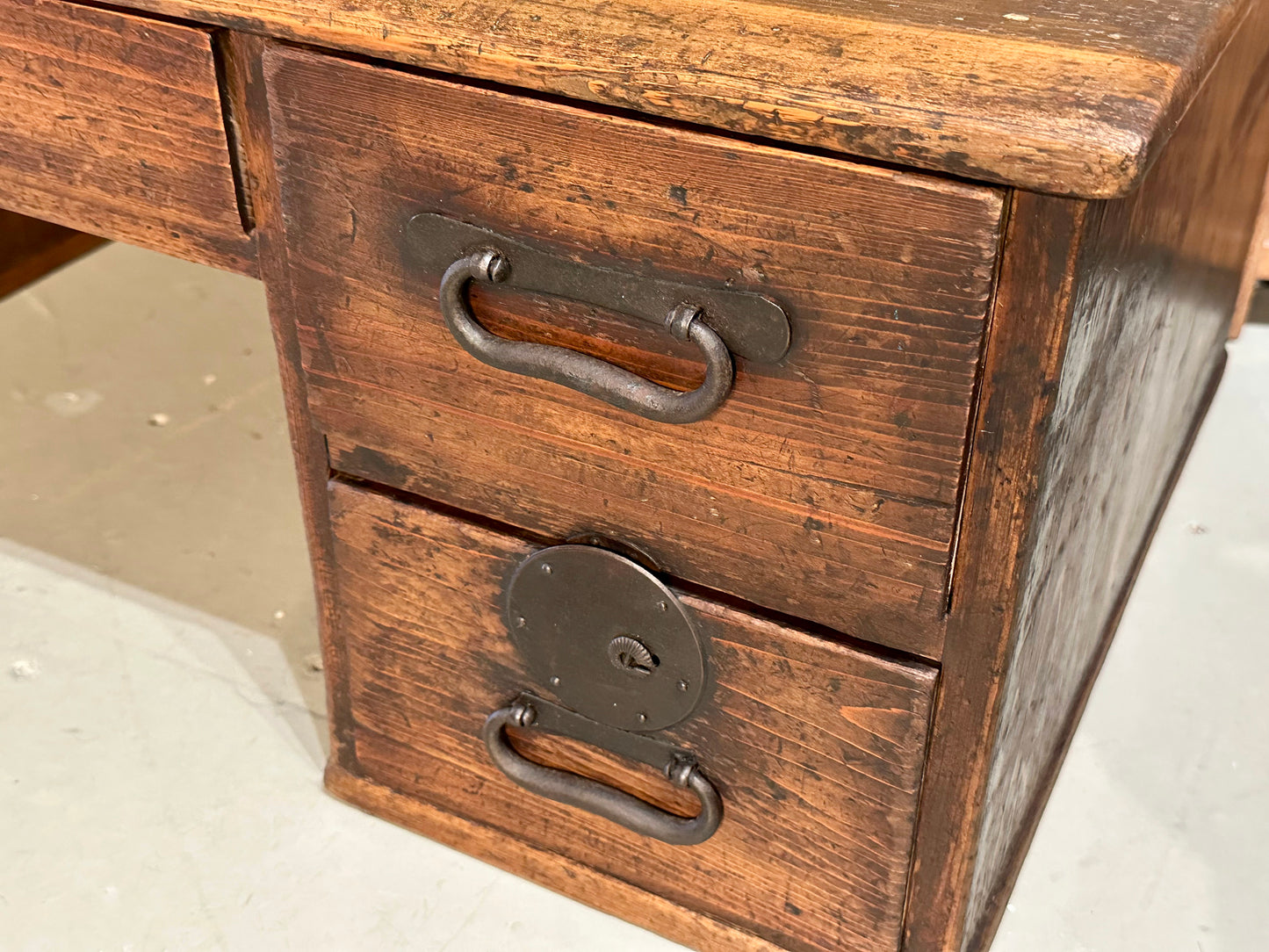 Antique Japanese Meiji Era (c 1870's) Five Drawer Tansu Chest/Desk Sugi Wood 36"