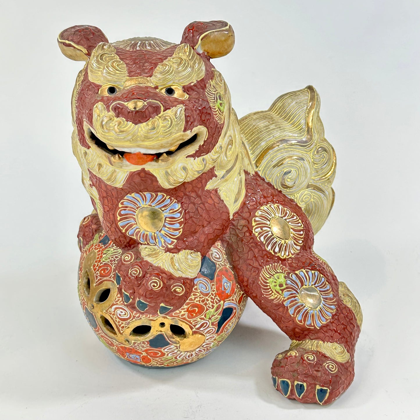 Vintage Japanese Kutani Cermic ShiShi Temple Lion Foo Dog Statue 9”