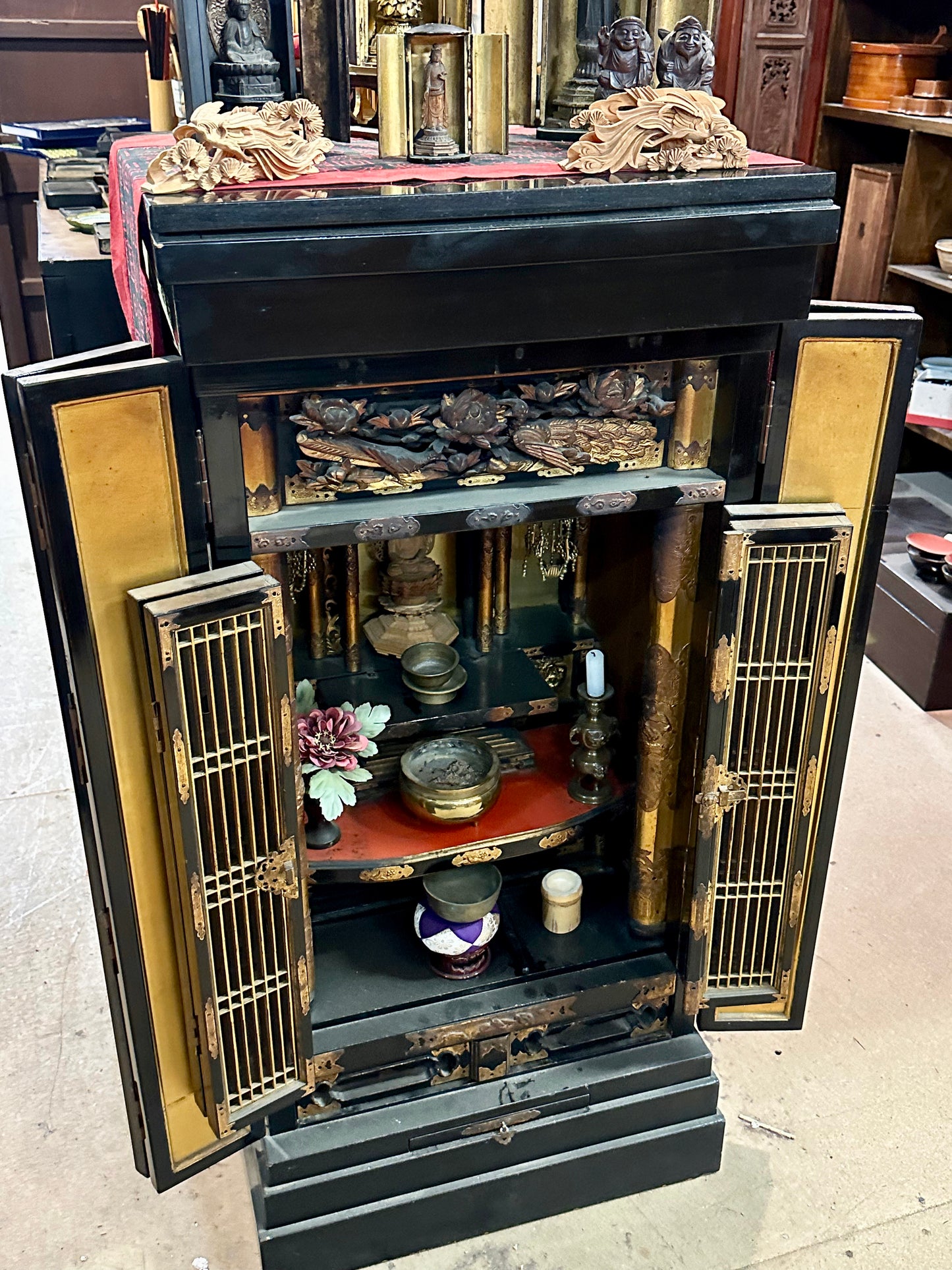 Antique Japanese Meiji Era (late 1800's) Butsudan Family Alter 45”H