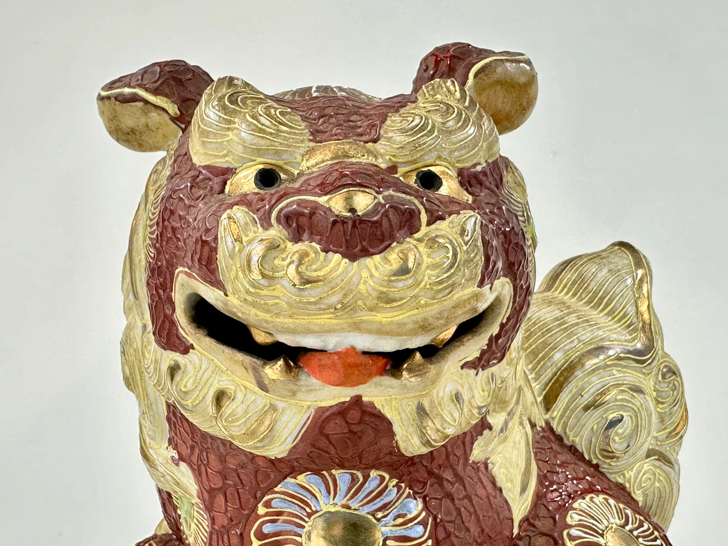 Vintage Japanese Kutani Cermic ShiShi Temple Lion Foo Dog Statue 9”