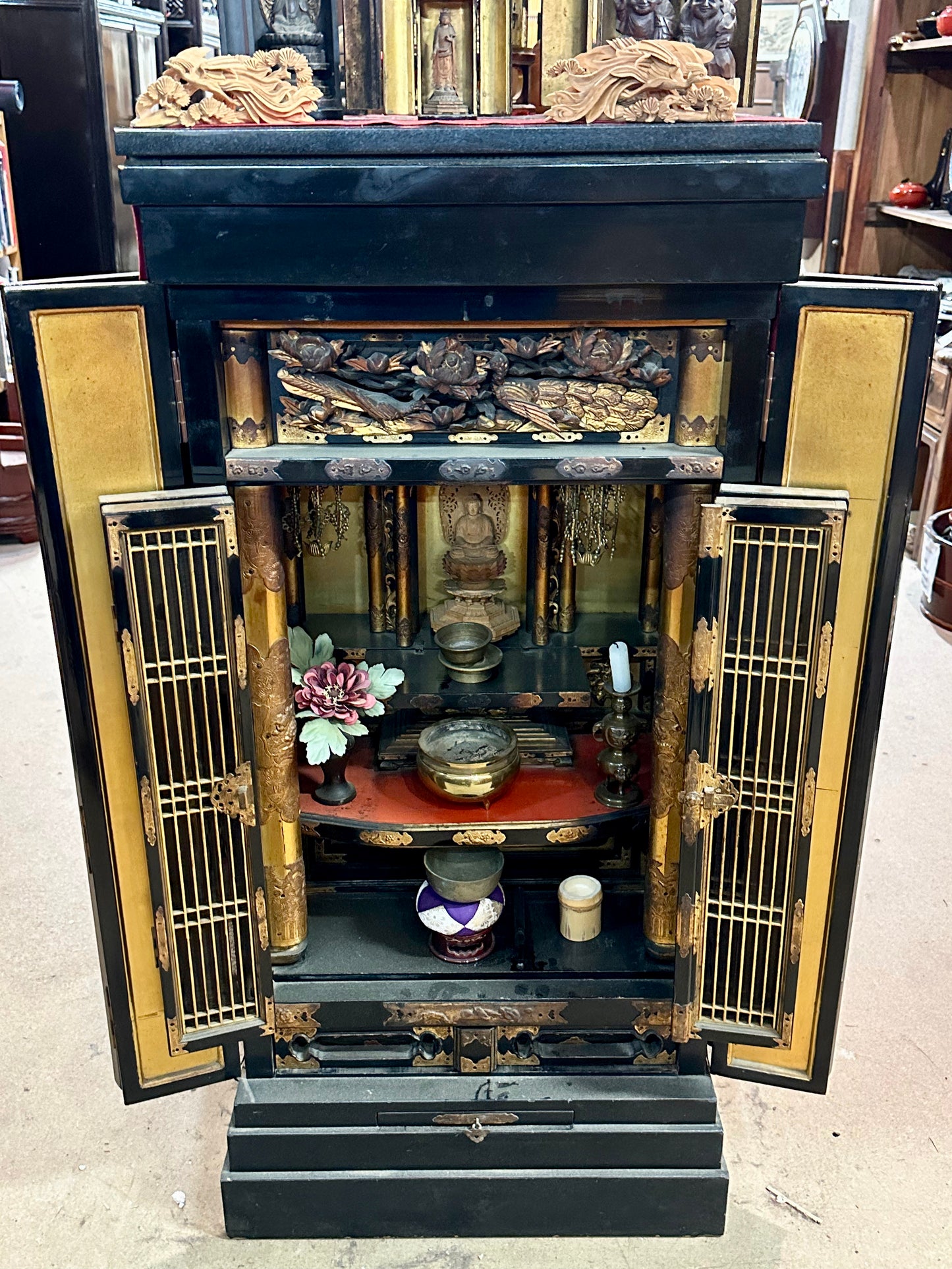 Antique Japanese Meiji Era (late 1800's) Butsudan Family Alter 45”H