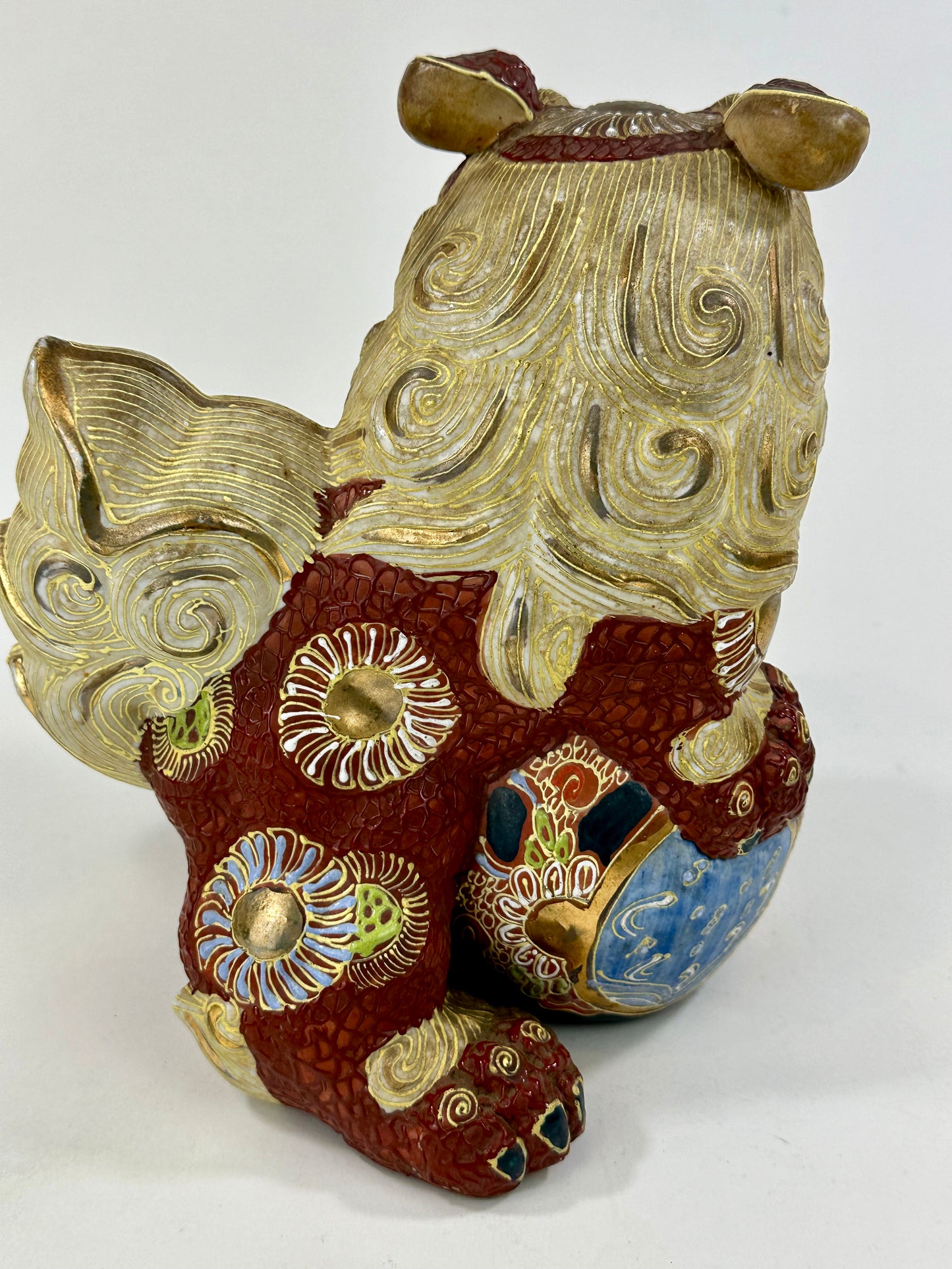 Vintage Japanese Kutani Cermic ShiShi Temple Lion Foo Dog Statue 9”