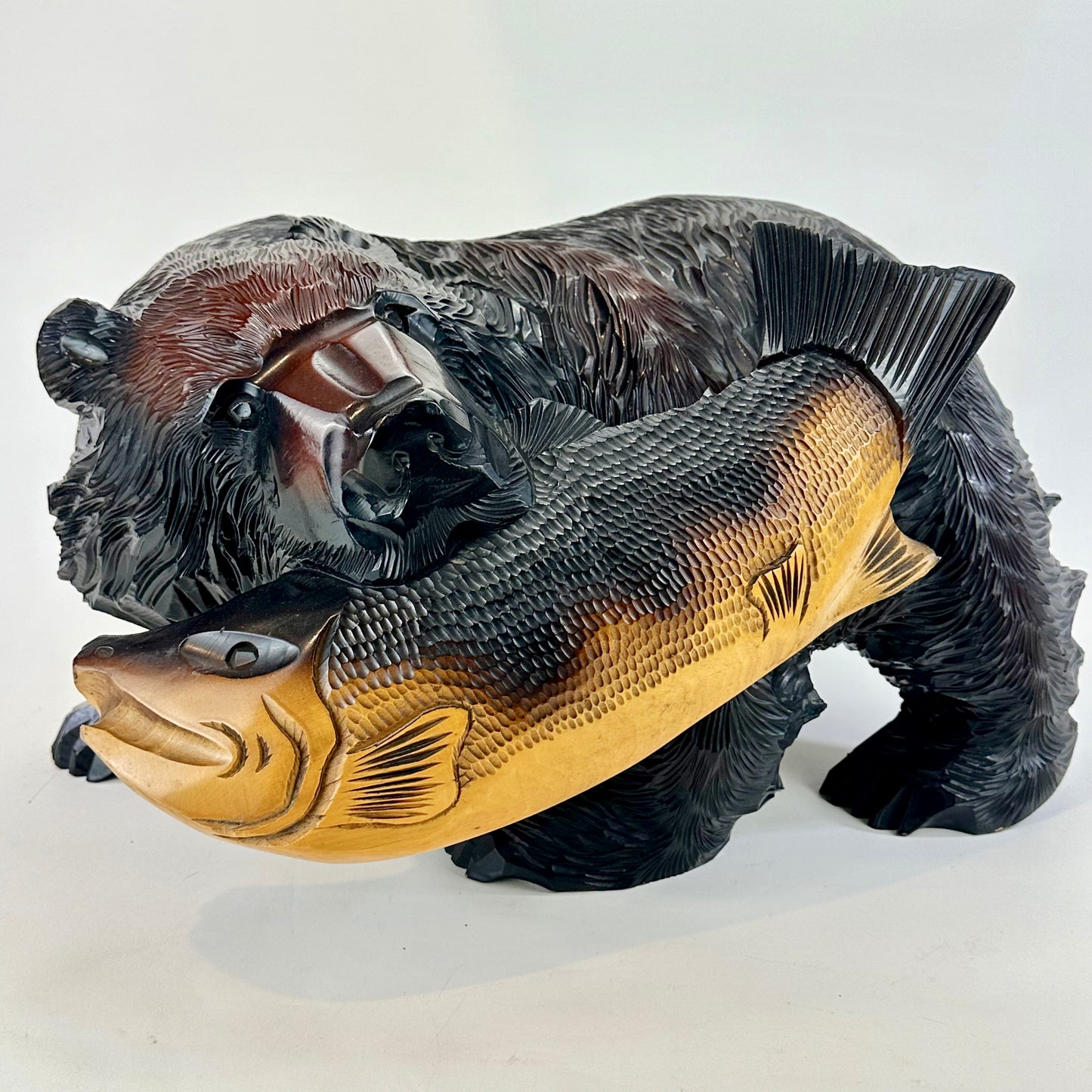 Japanese Ainu Large Hand Carved Bear Signed w/ Salmon Cedar Kuma 19" 森