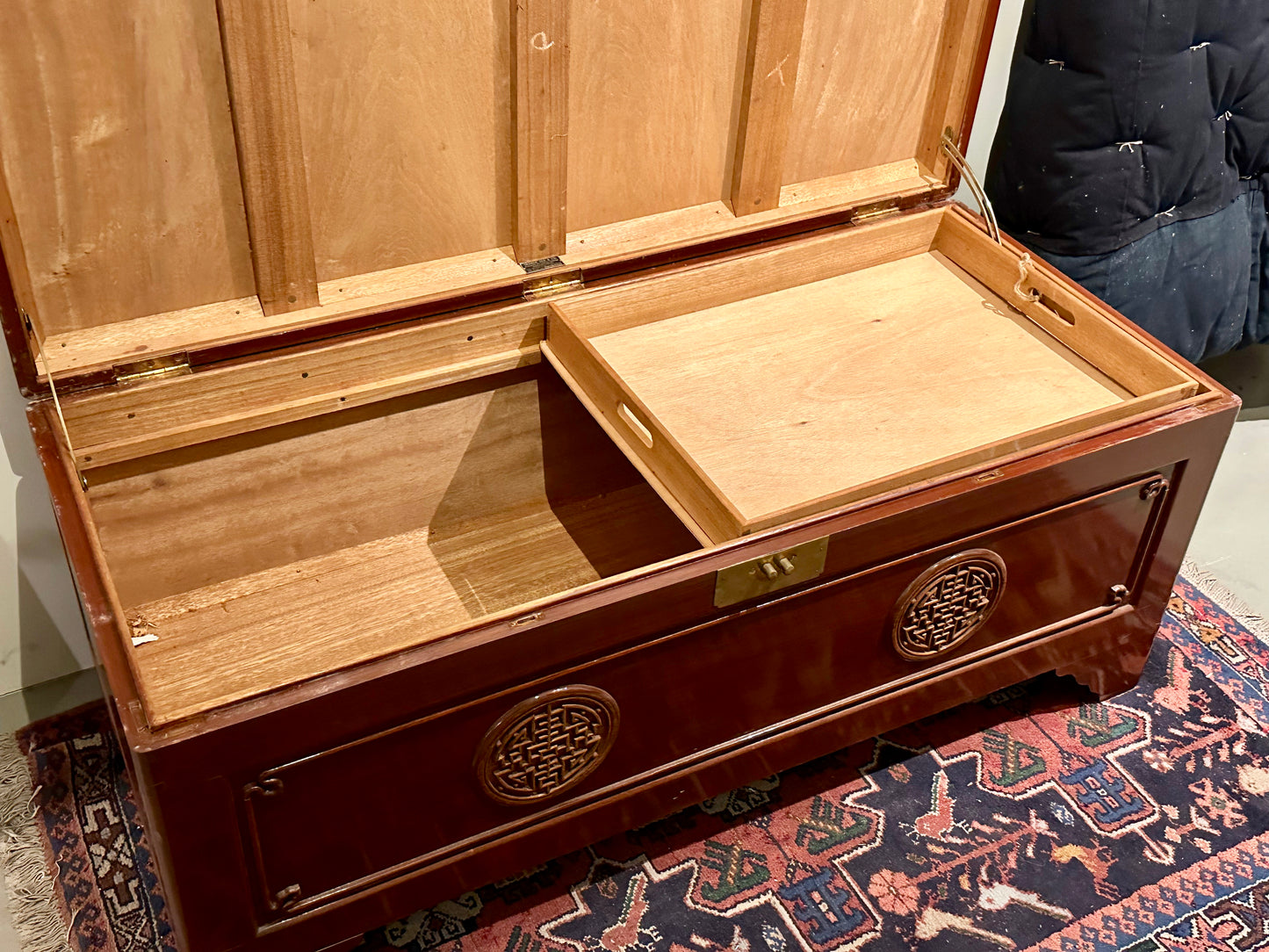 Vintage Chinese Camphor Wood Storage Trunk Blanket Chest mid 20th 48”