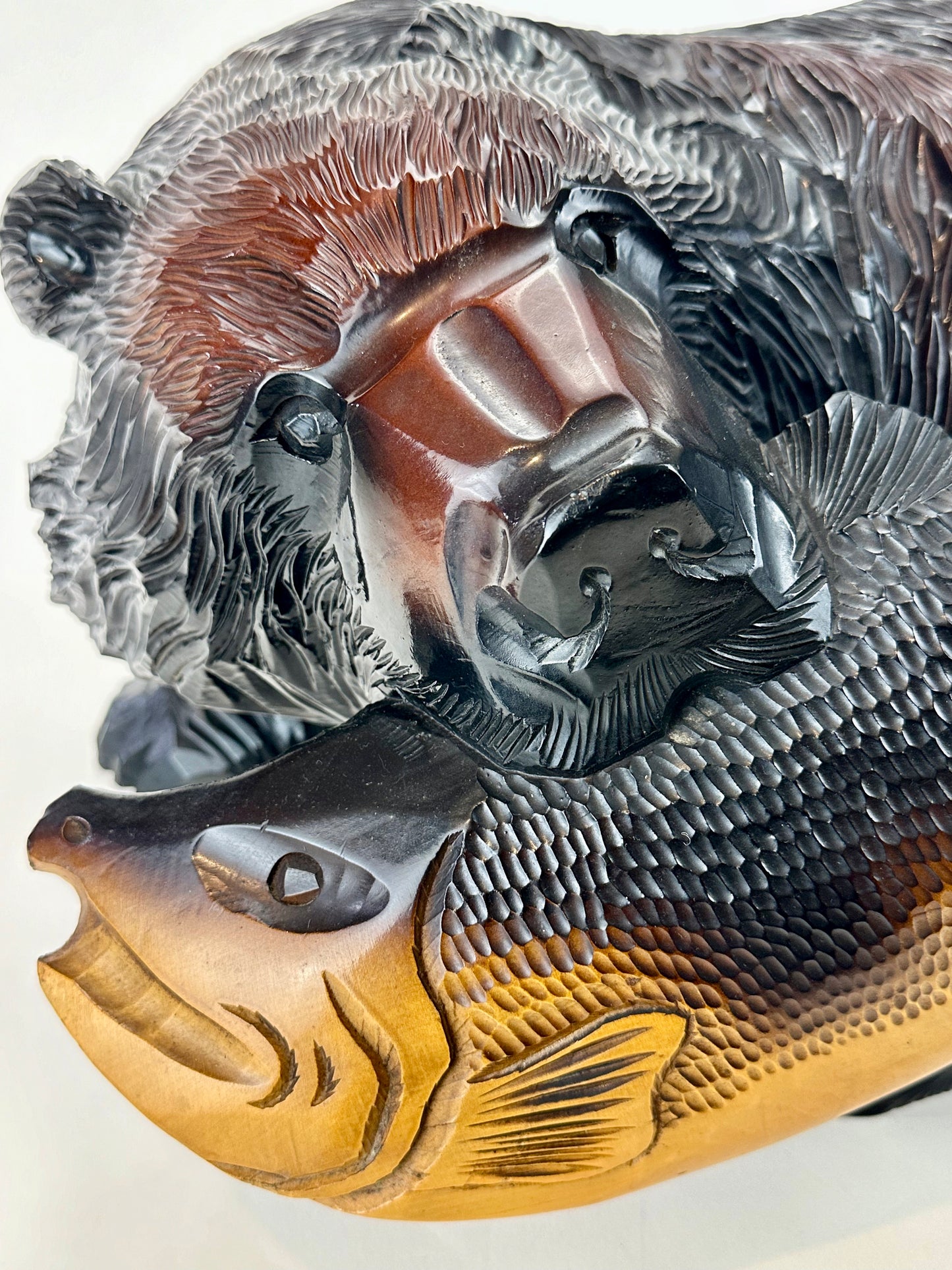 Japanese Ainu Large Hand Carved Bear Signed w/ Salmon Cedar Kuma 19" 森