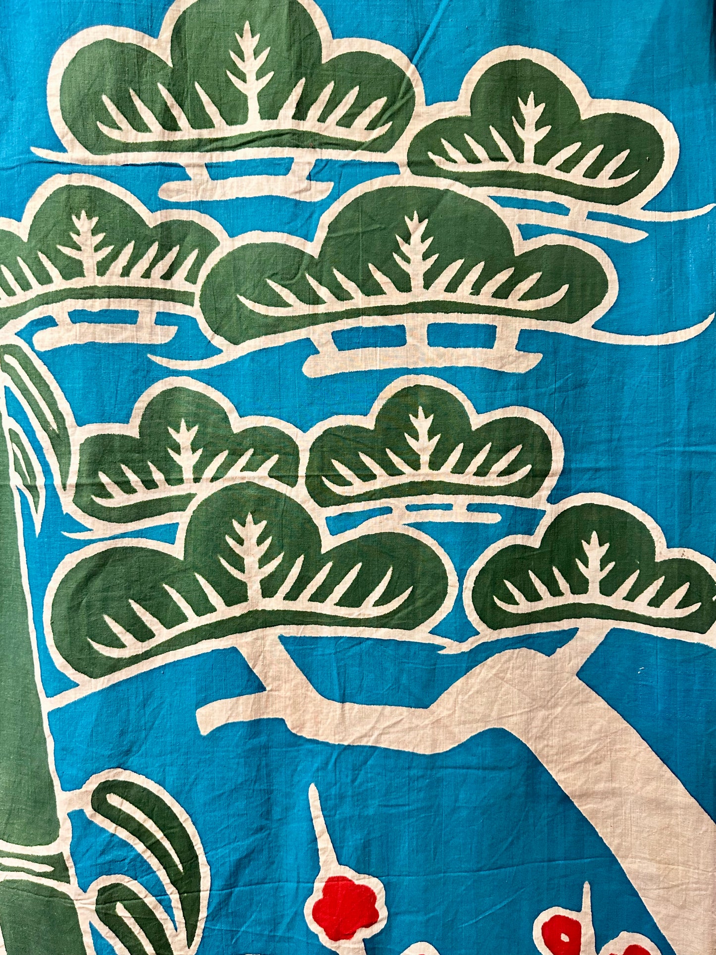 Antique Japanese Festival Banner w/ Koi Turtle Crane Shochikubai 12'