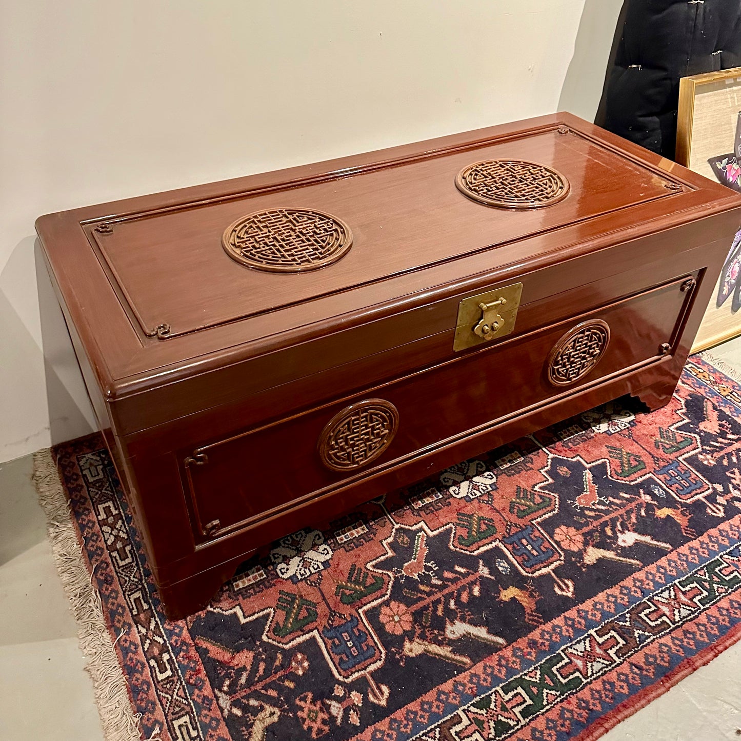 Vintage Chinese Camphor Wood Storage Trunk Blanket Chest mid 20th 48”