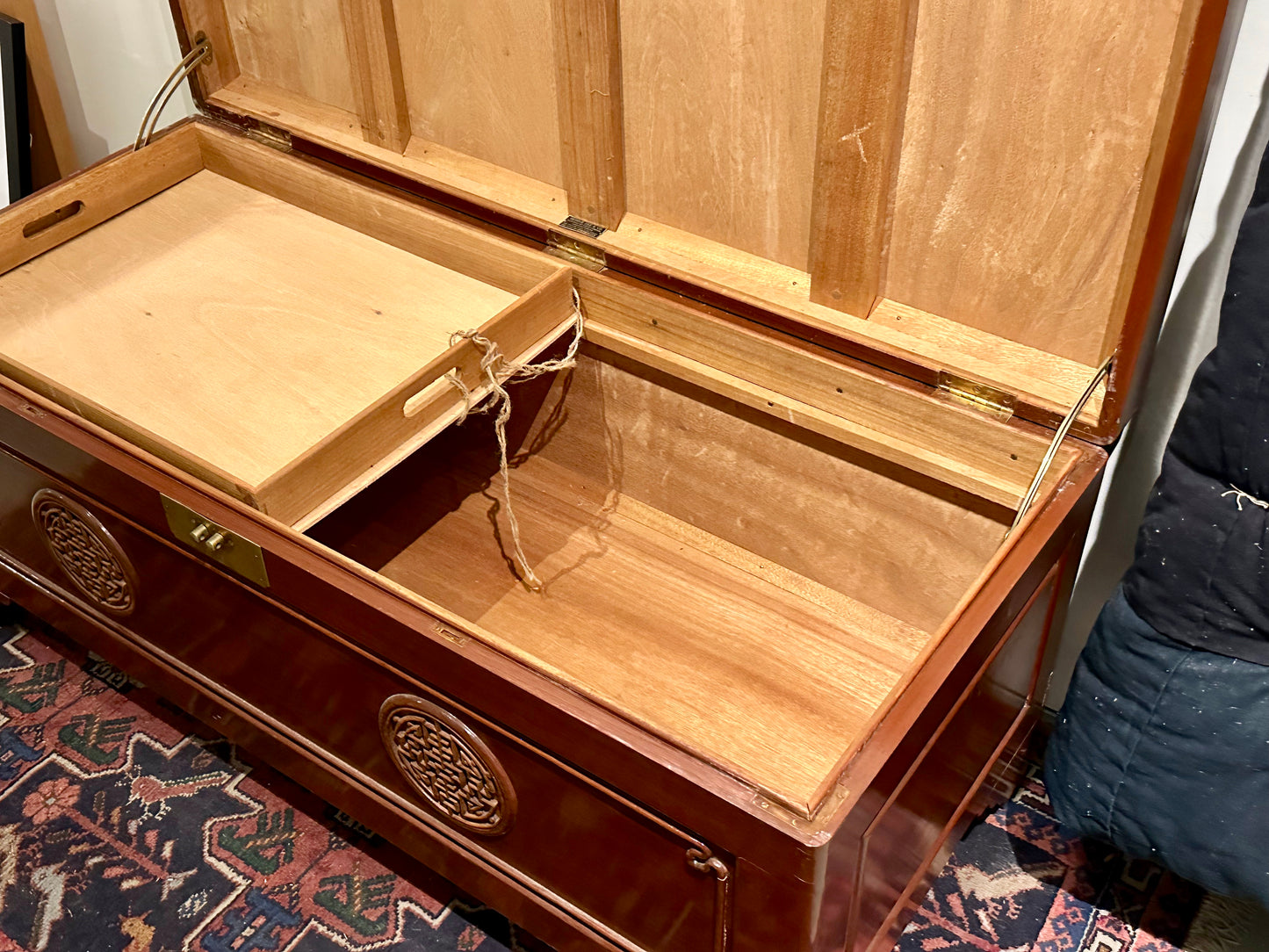 Vintage Chinese Camphor Wood Storage Trunk Blanket Chest mid 20th 48”