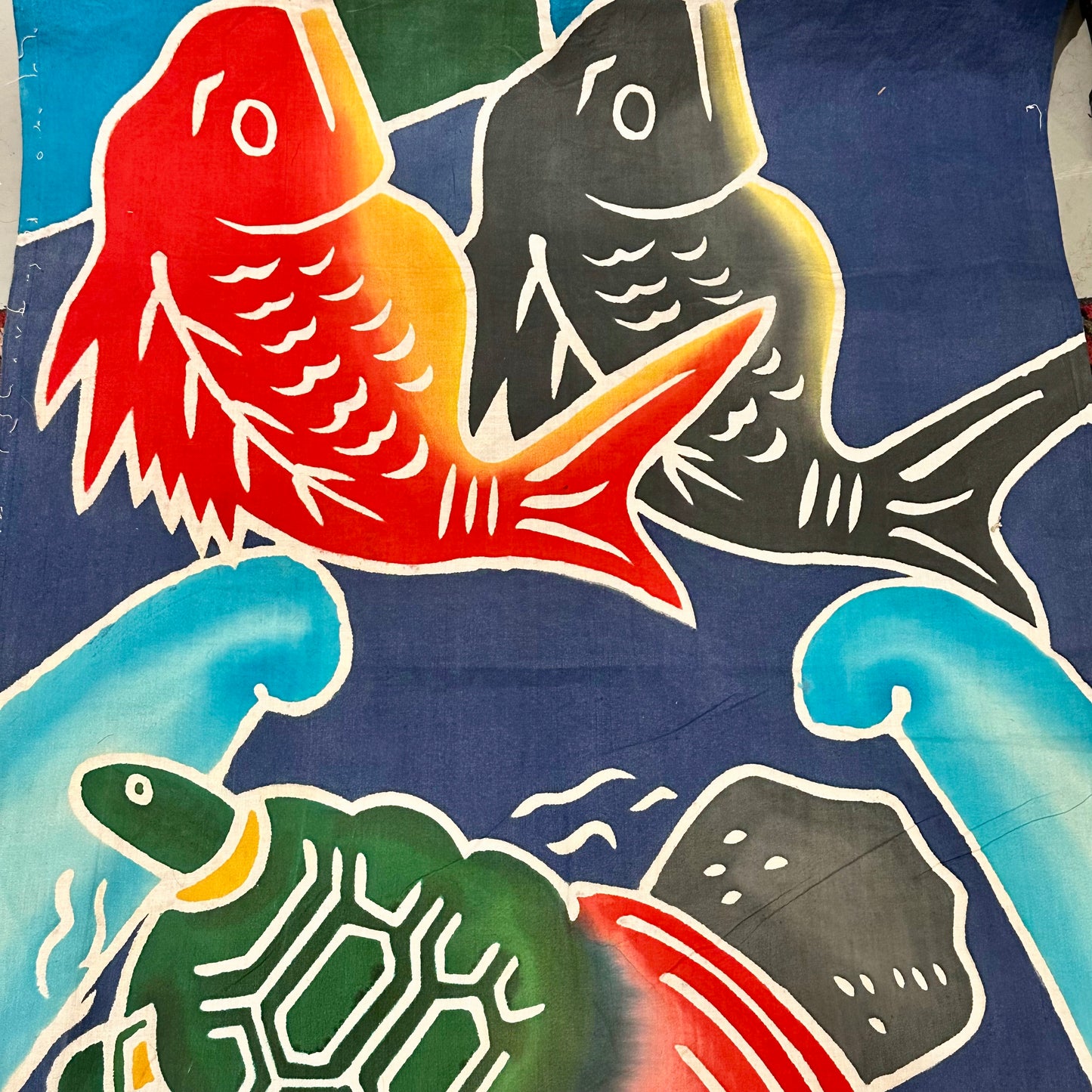 Antique Japanese Festival Banner w/ Koi Turtle Crane Shochikubai 12'