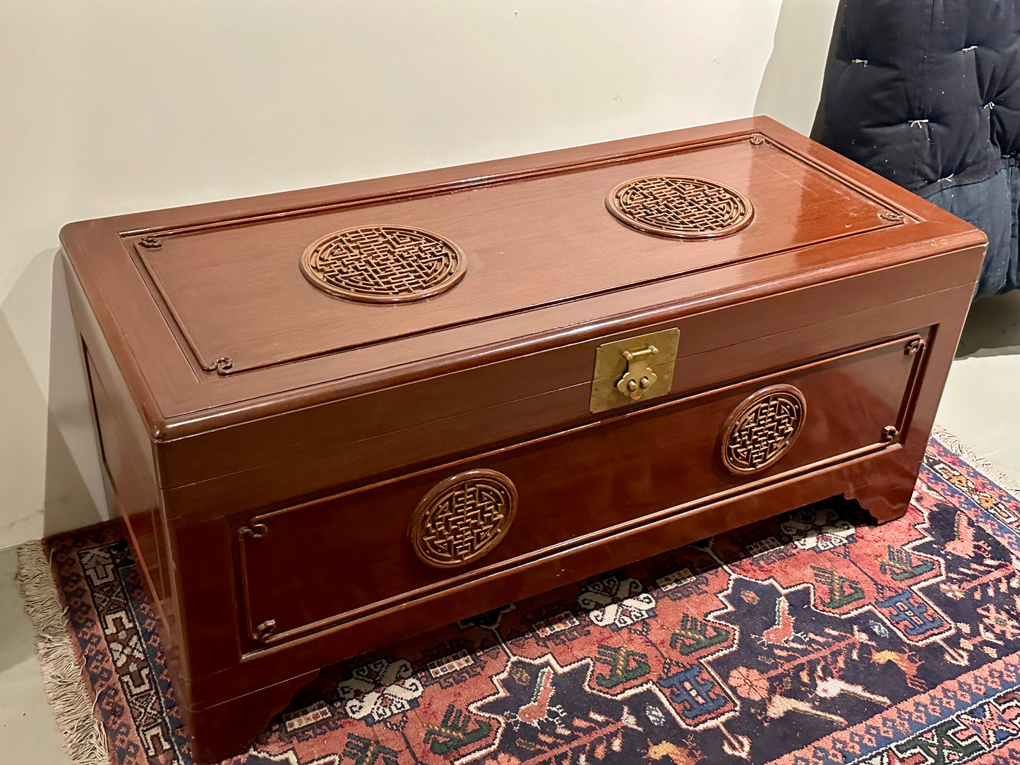 Vintage Chinese Camphor Wood Storage Trunk Blanket Chest mid 20th 48”