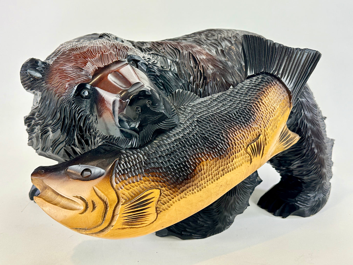 Japanese Ainu Large Hand Carved Bear Signed w/ Salmon Cedar Kuma 19" 森
