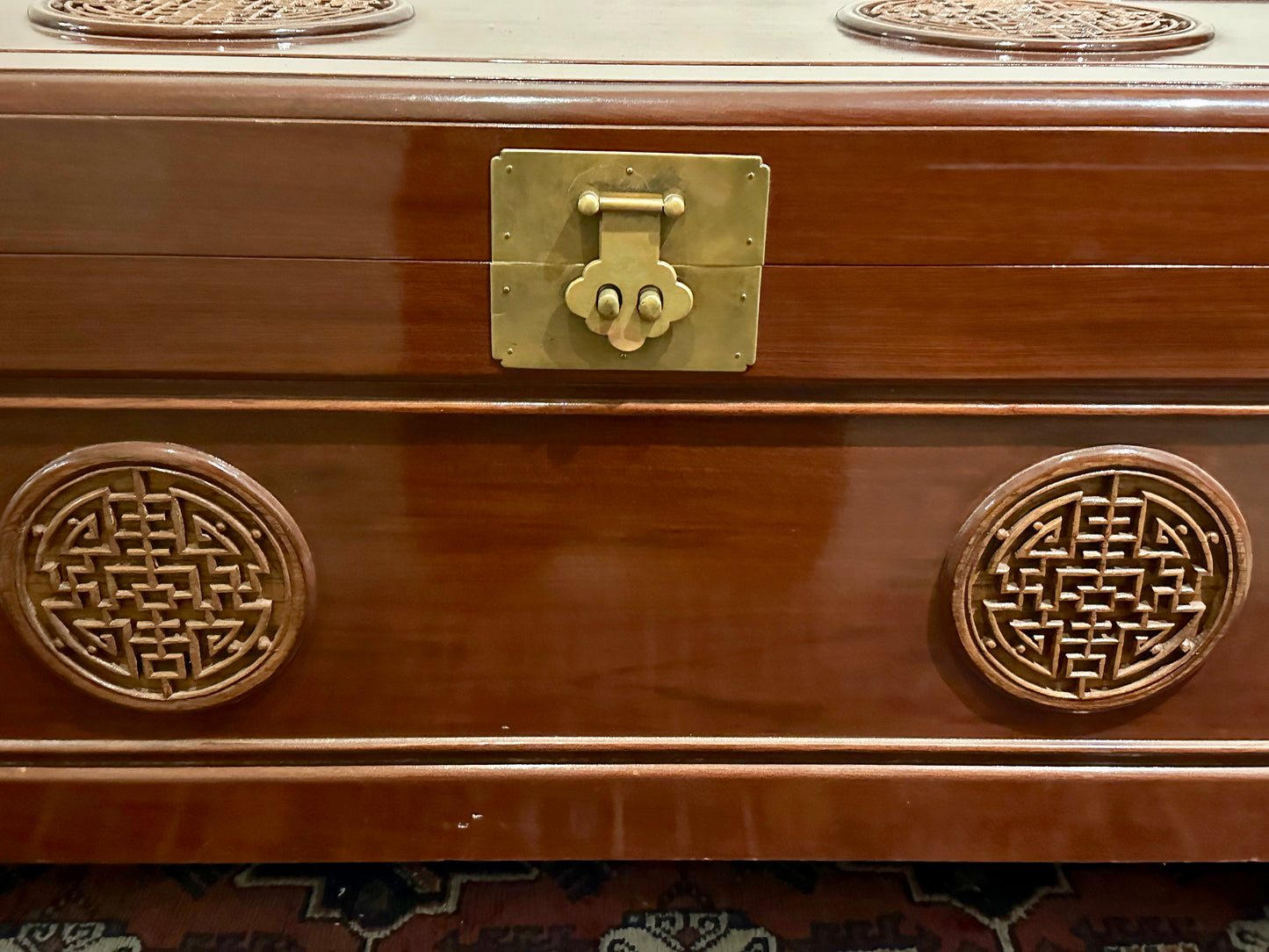 Vintage Chinese Camphor Wood Storage Trunk Blanket Chest mid 20th 48”