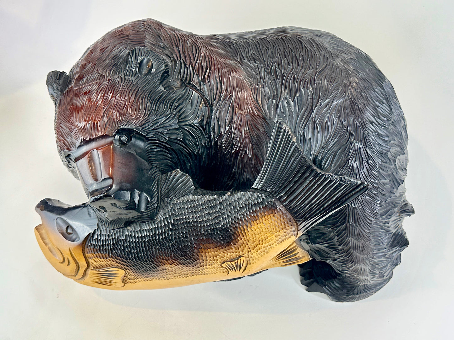Japanese Ainu Large Hand Carved Bear Signed w/ Salmon Cedar Kuma 19" 森