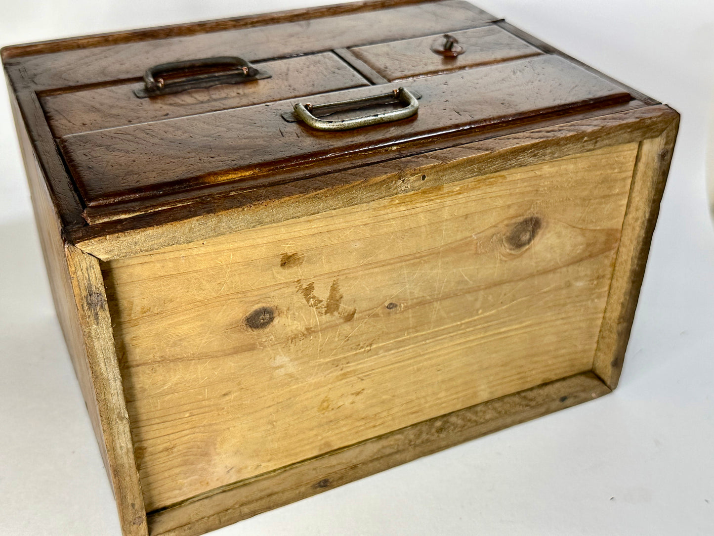 Antique Japanese Meiji Era c1920 Keyaki Wood Haribako Sewing Tansu 9"
