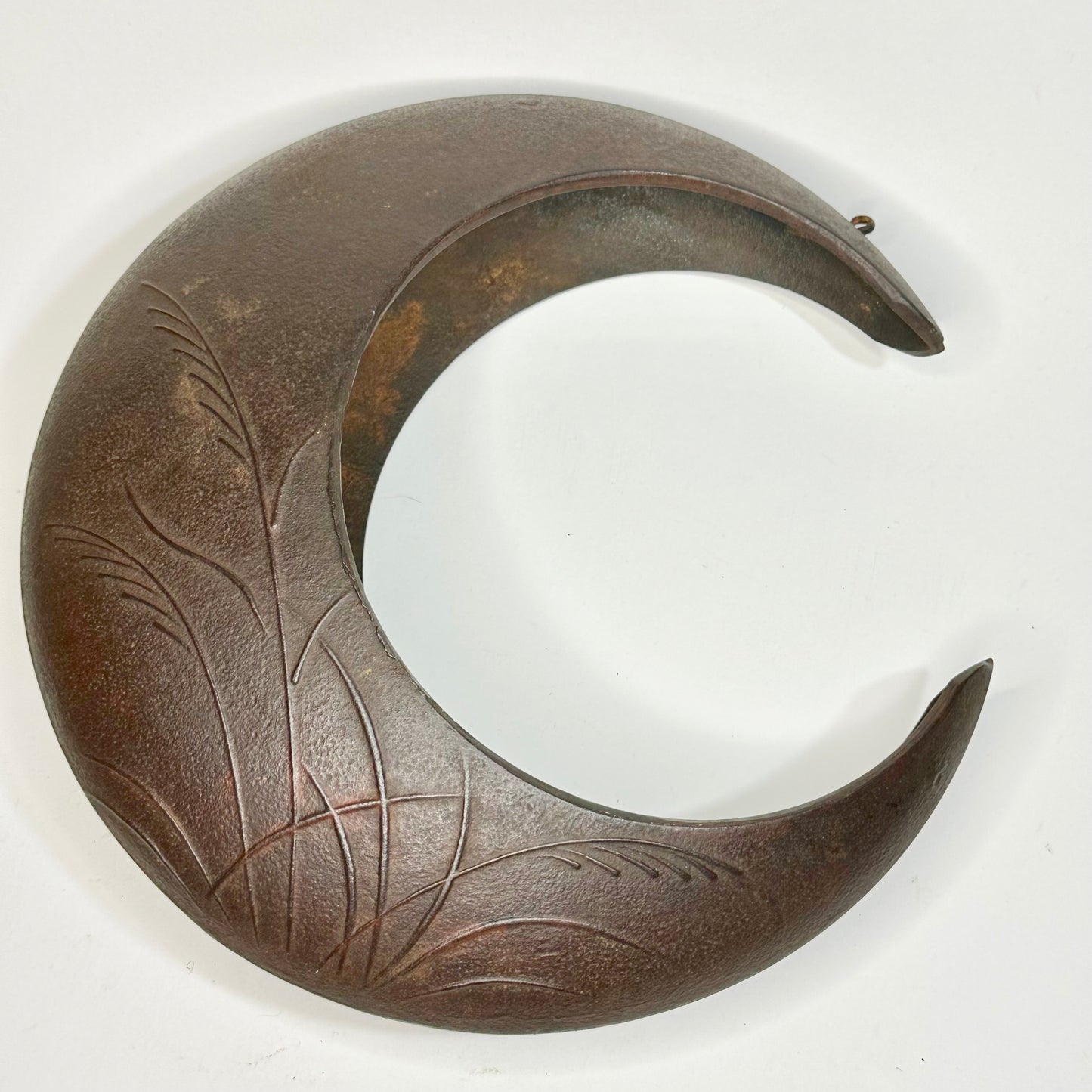 Vintage Japanese Iron Ikebana Vase Mikazuki 三日月花瓶 Crescent Moon 10"
