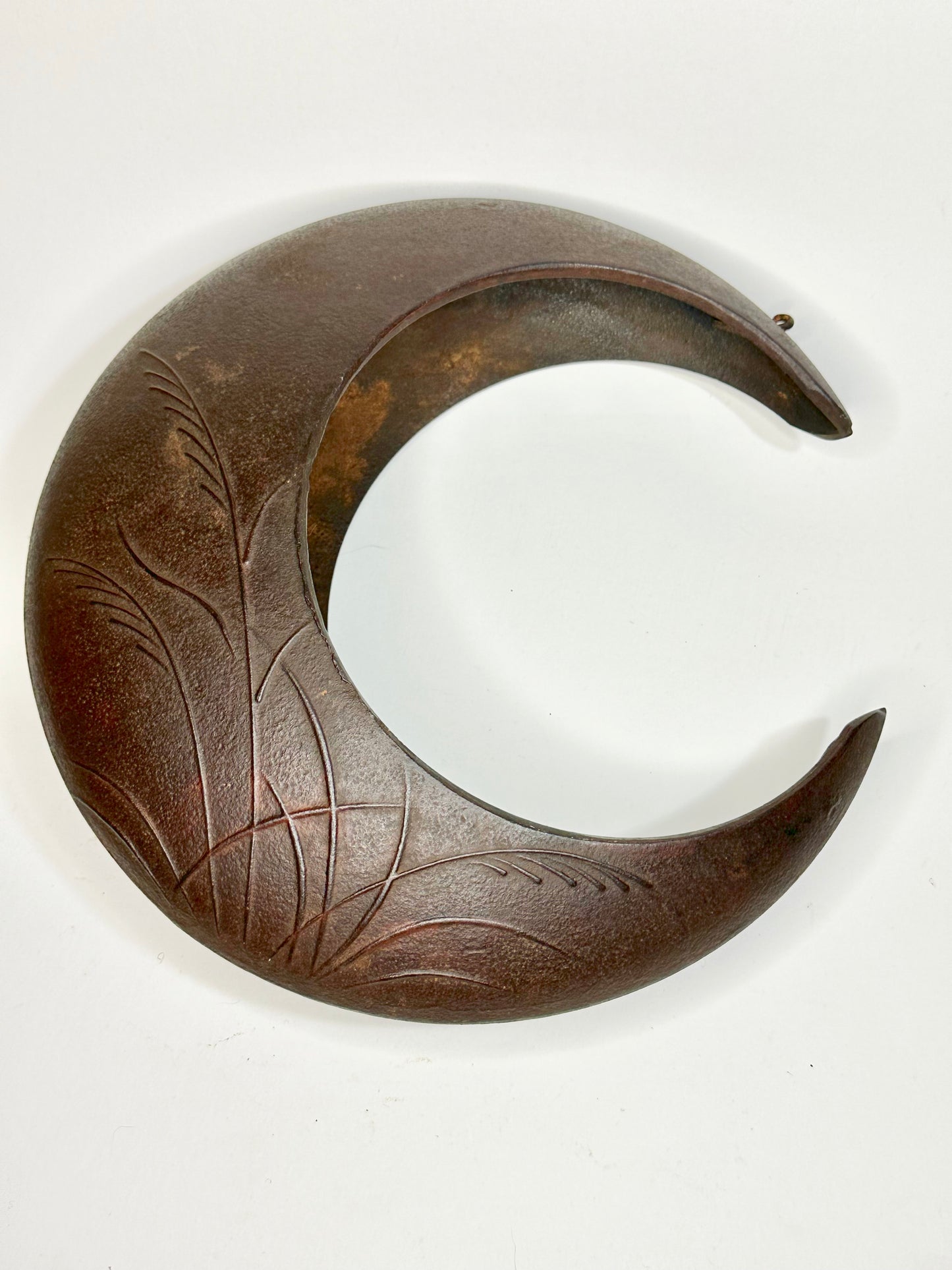 Vintage Japanese Iron Ikebana Vase Mikazuki 三日月花瓶 Crescent Moon 10"