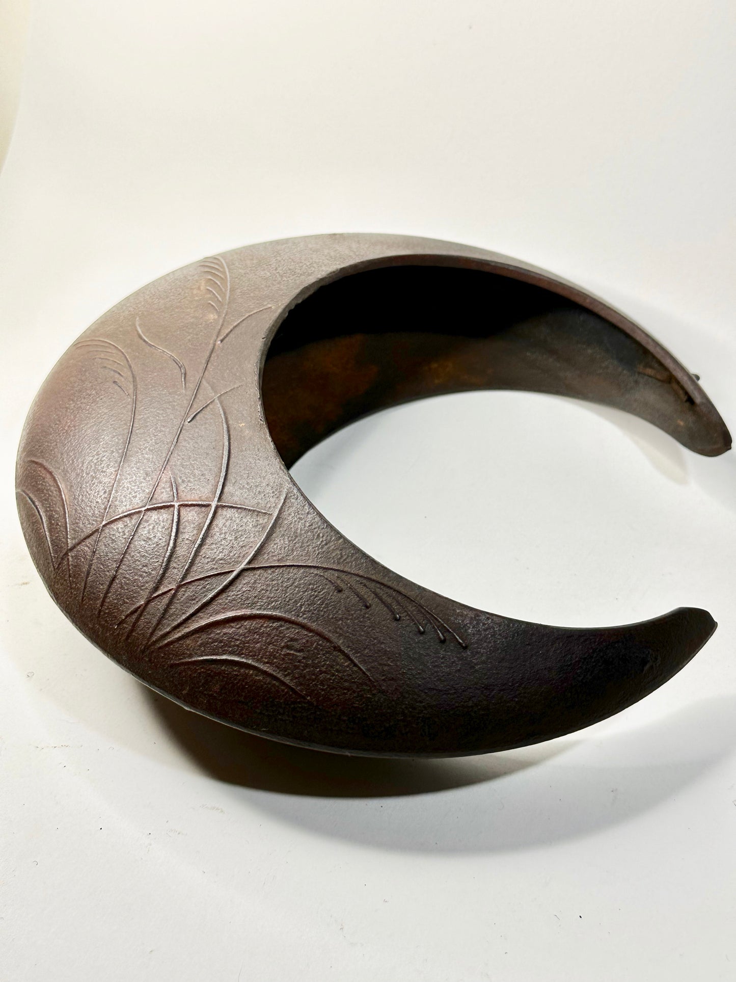 Vintage Japanese Iron Ikebana Vase Mikazuki 三日月花瓶 Crescent Moon 10"
