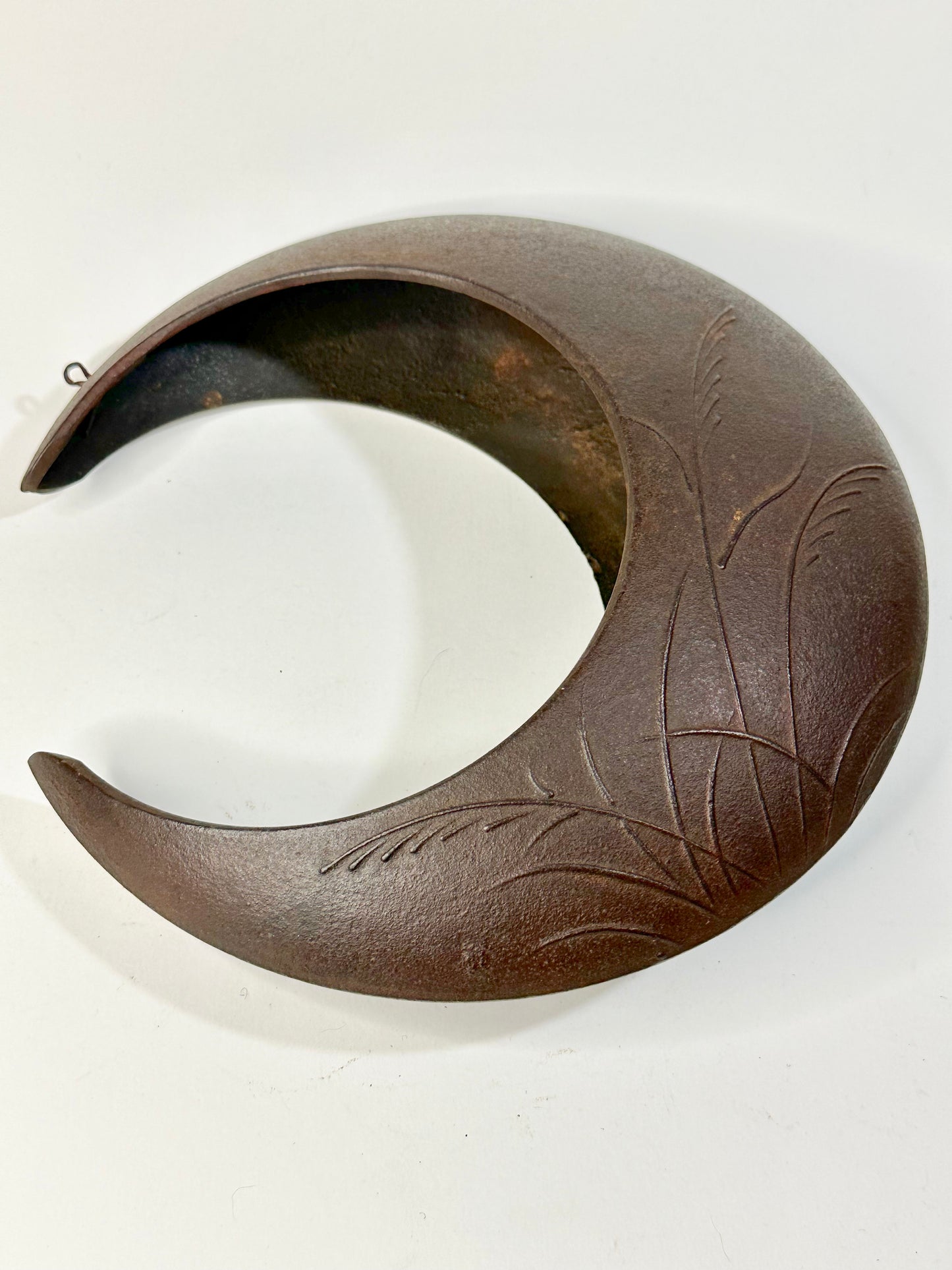 Vintage Japanese Iron Ikebana Vase Mikazuki 三日月花瓶 Crescent Moon 10"