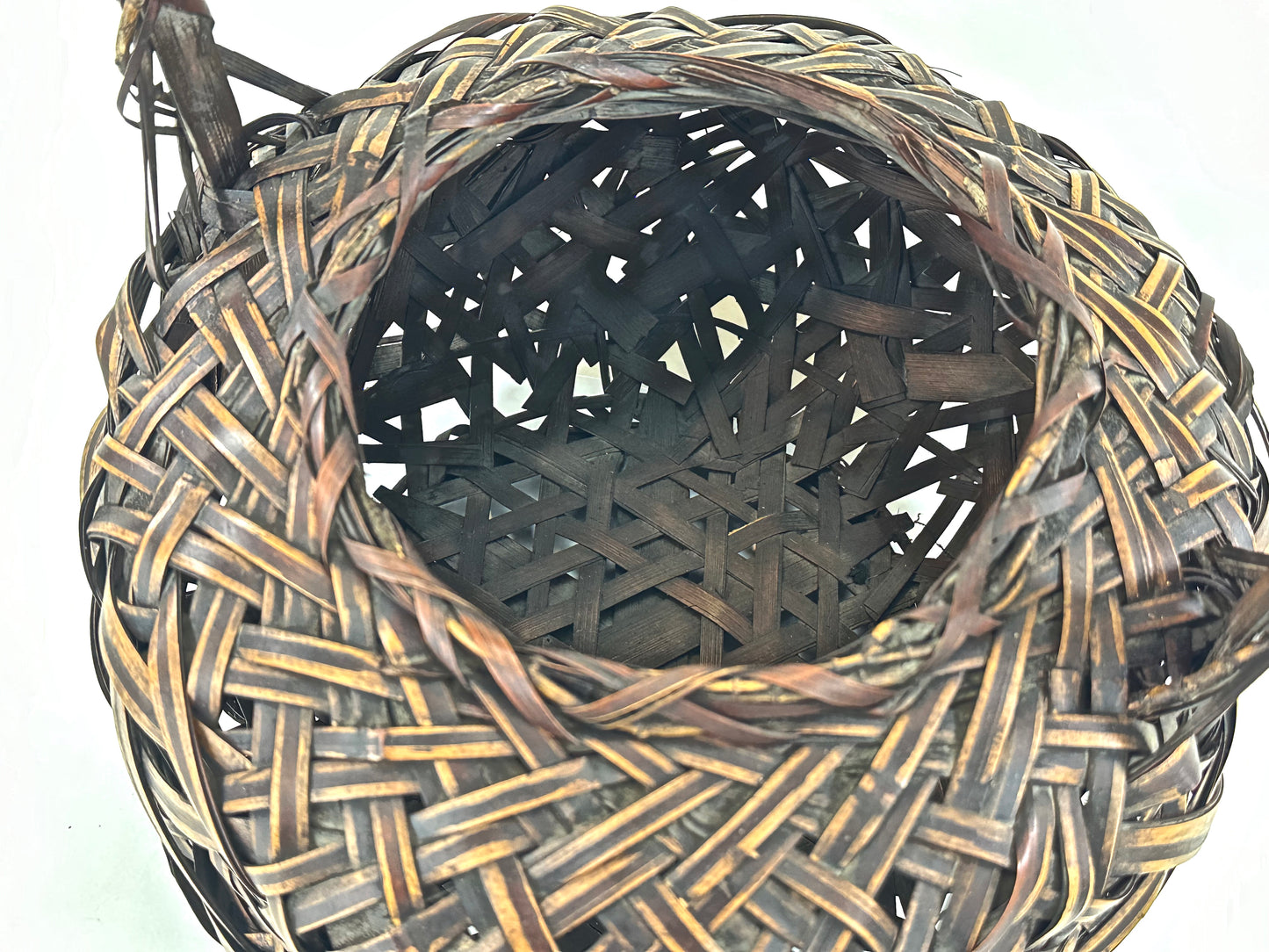 Antique Japanese Taisho Era c1920's Bamboo Kago Ikebana Basket 12"