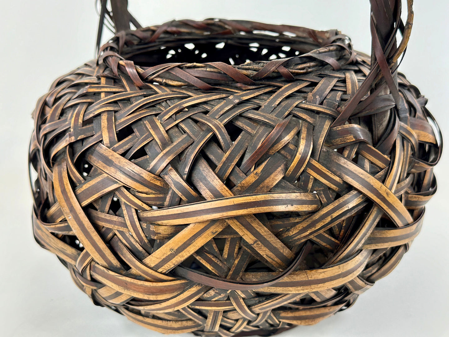 Antique Japanese Taisho Era c1920's Bamboo Kago Ikebana Basket 12"