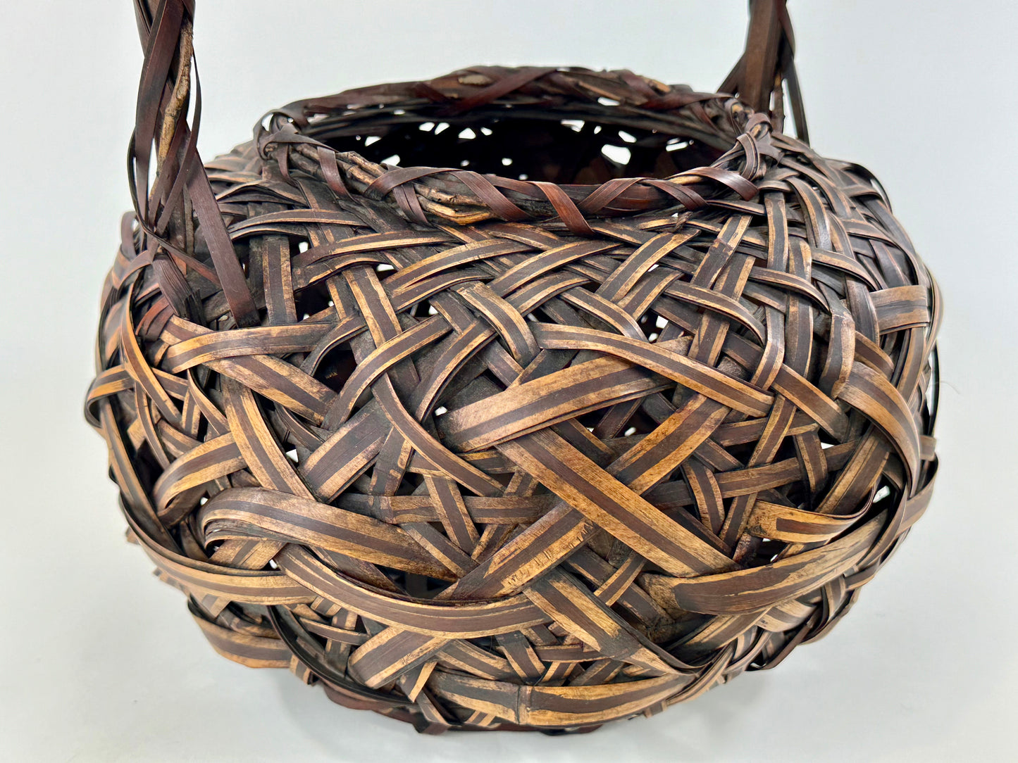 Antique Japanese Taisho Era c1920's Bamboo Kago Ikebana Basket 12"