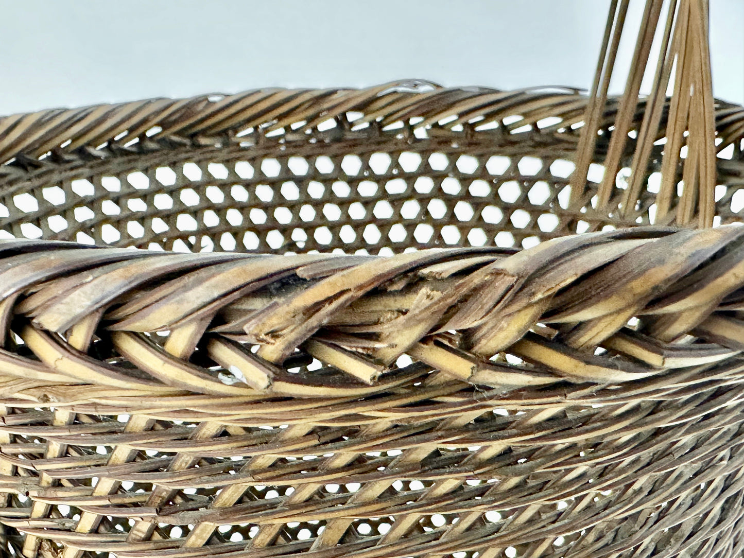 Antique Japanese Taisho Era c1920's Signed Bamboo Kago Ikebana Basket 16"