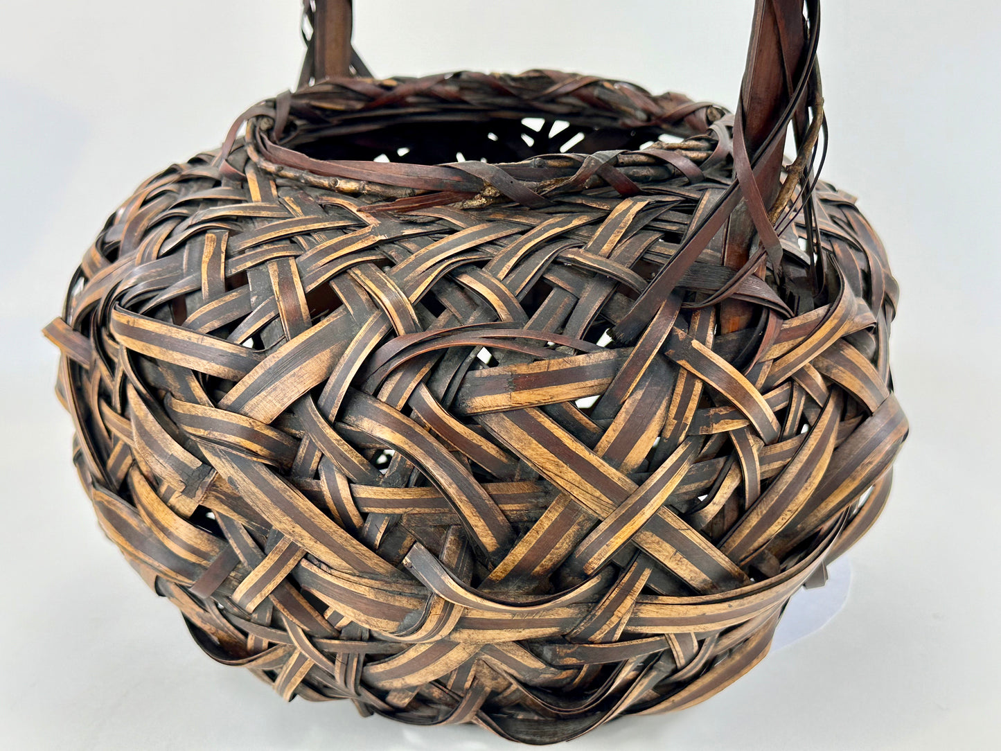 Antique Japanese Taisho Era c1920's Bamboo Kago Ikebana Basket 12"