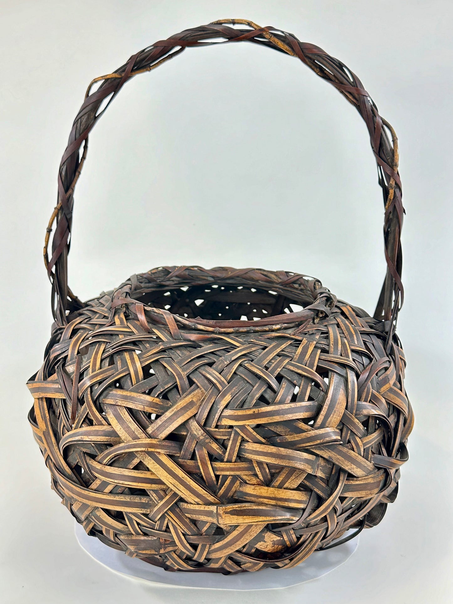 Antique Japanese Taisho Era c1920's Bamboo Kago Ikebana Basket 12"
