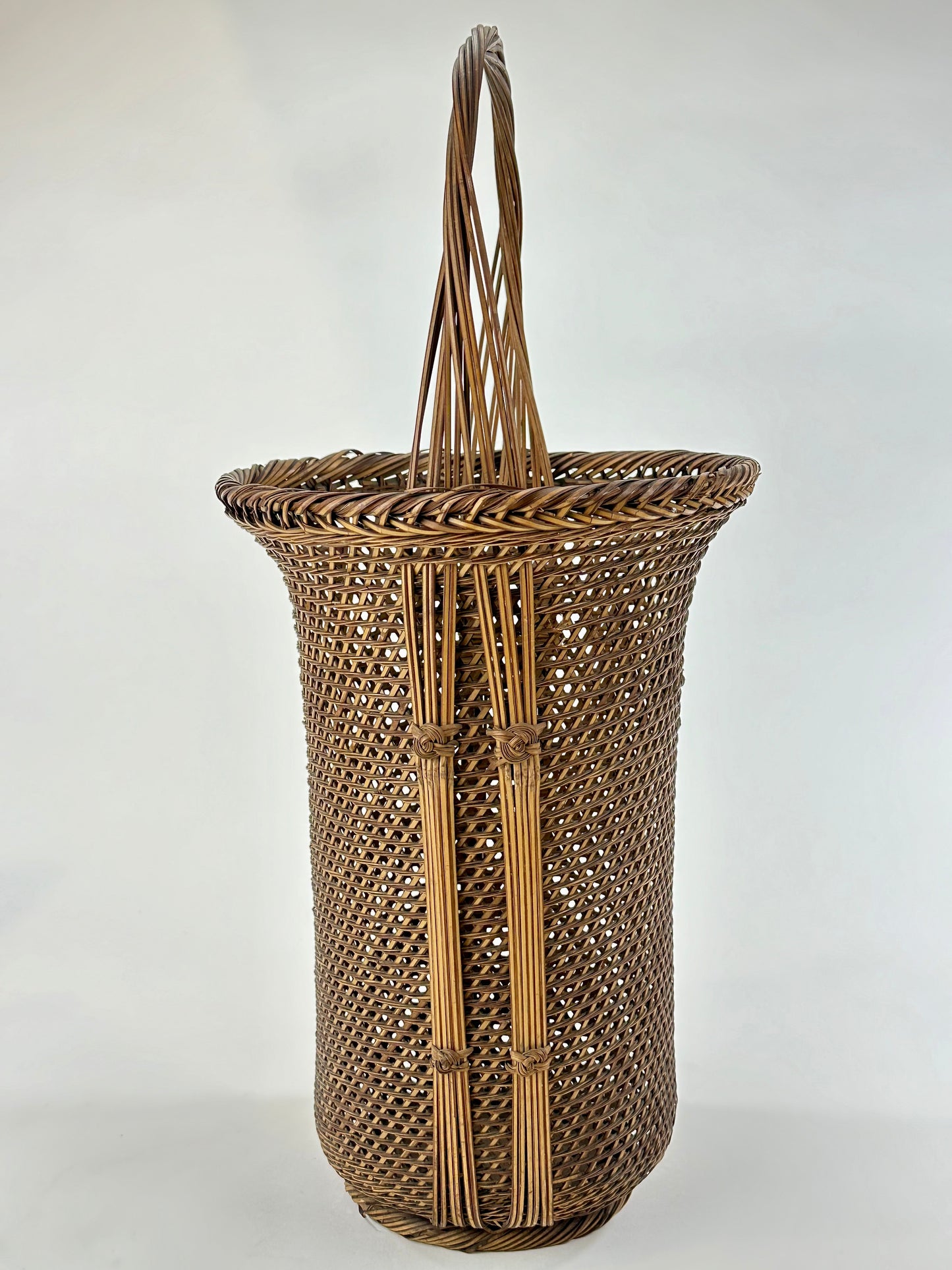 Antique Japanese Taisho Era c1920's Signed Bamboo Kago Ikebana Basket 16"
