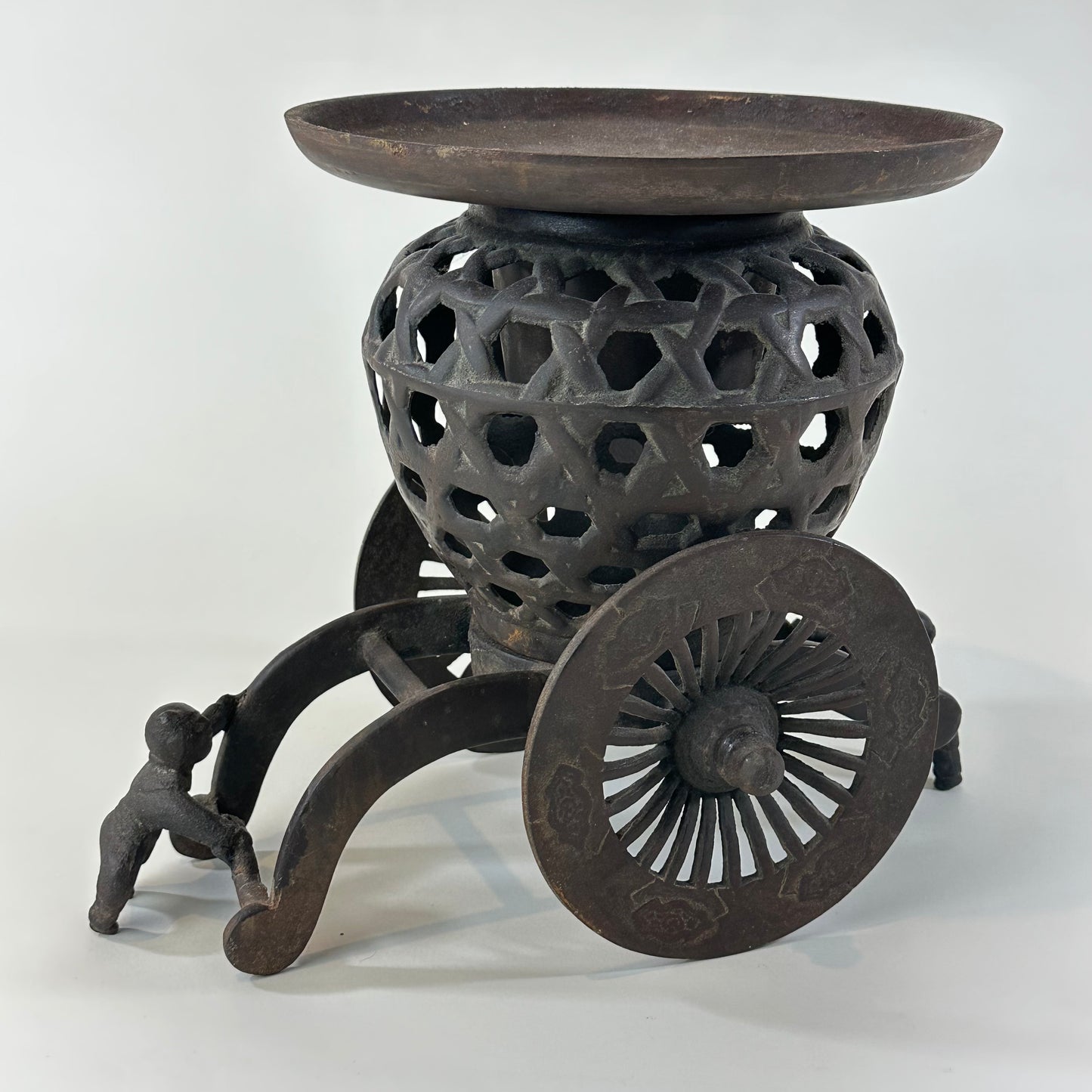 Japanese Usubata Cart Style Bronze Ikebana Flower Vase 12"