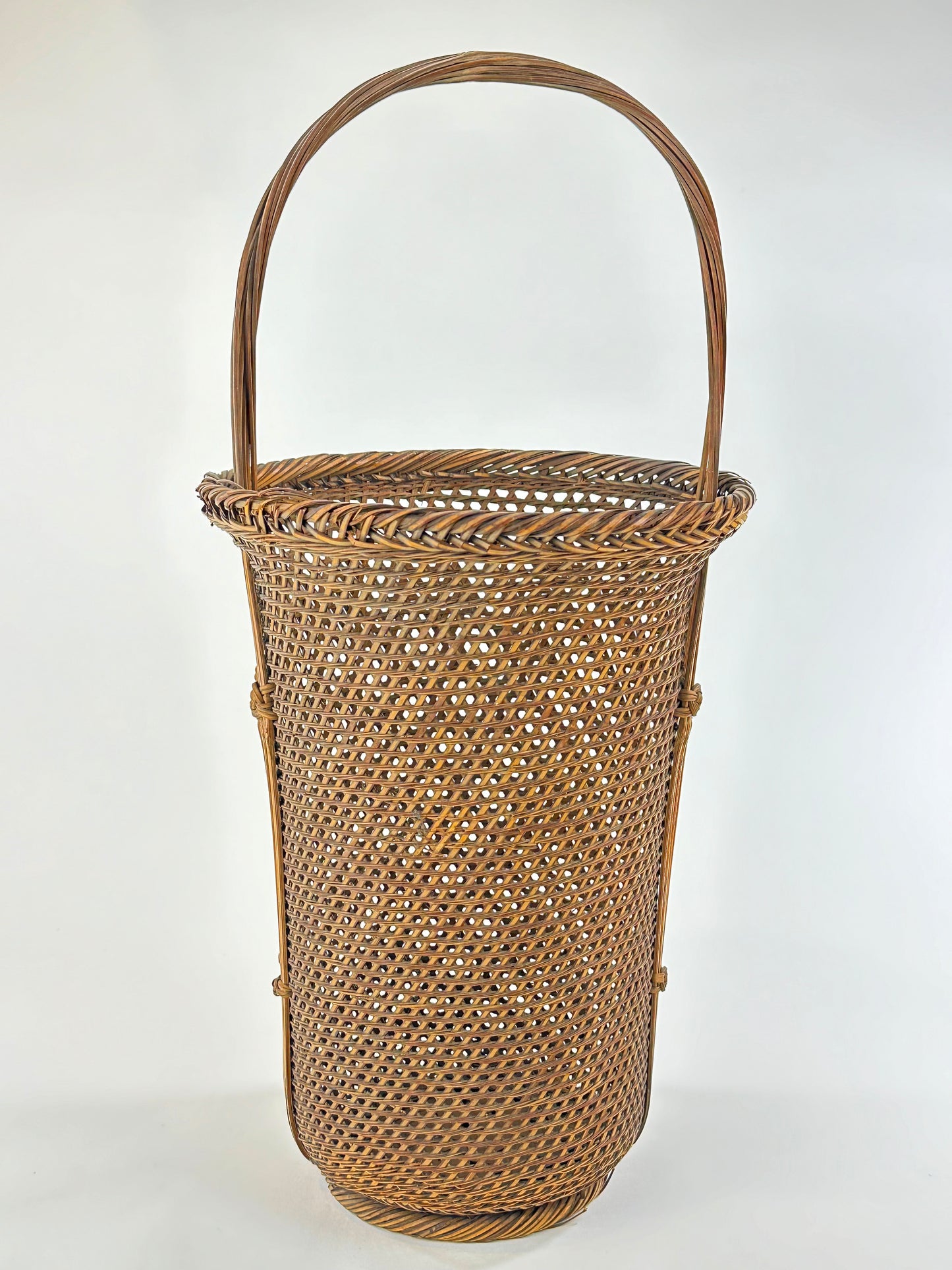 Antique Japanese Taisho Era c1920's Signed Bamboo Kago Ikebana Basket 16"