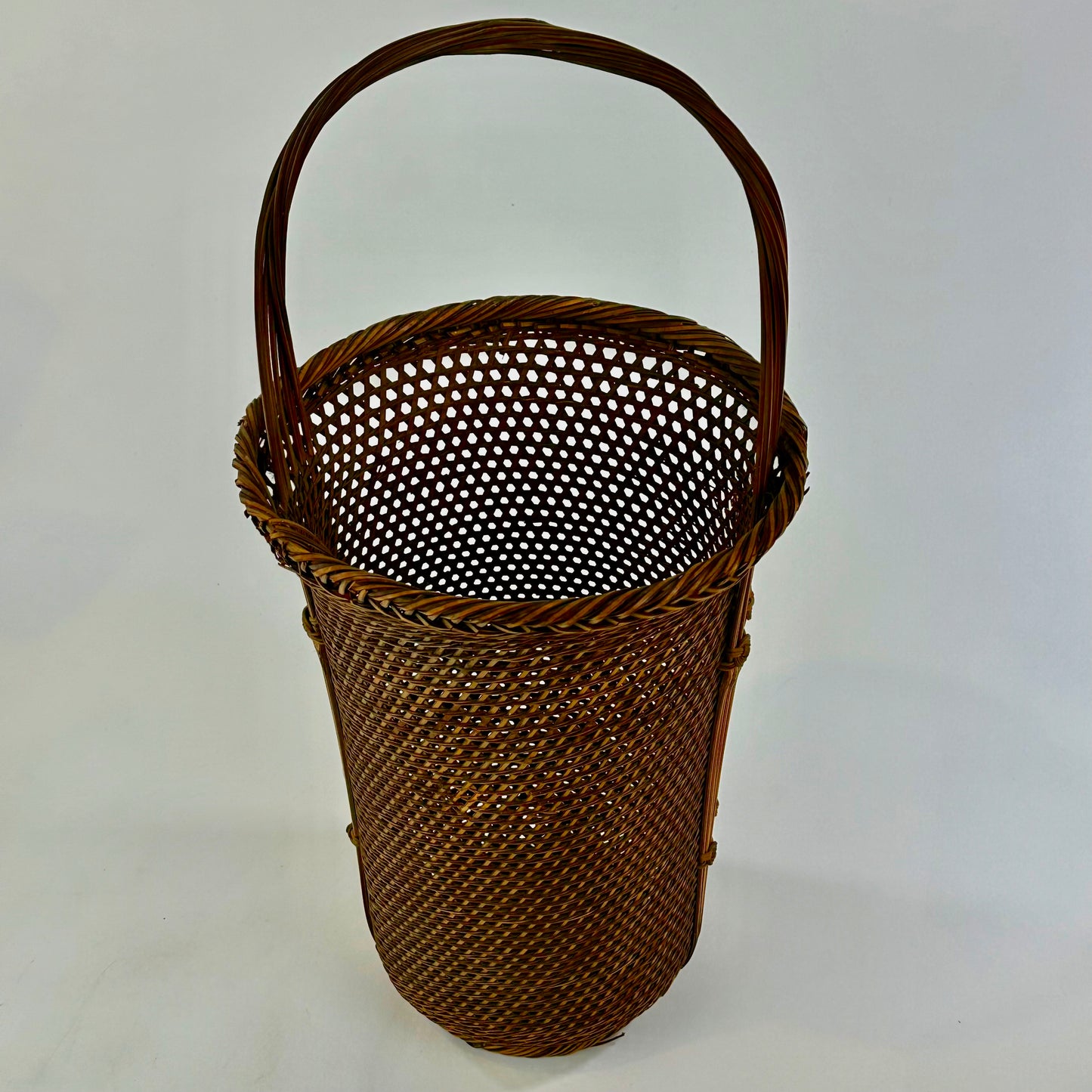 Antique Japanese Taisho Era c1920's Signed Bamboo Kago Ikebana Basket 16"