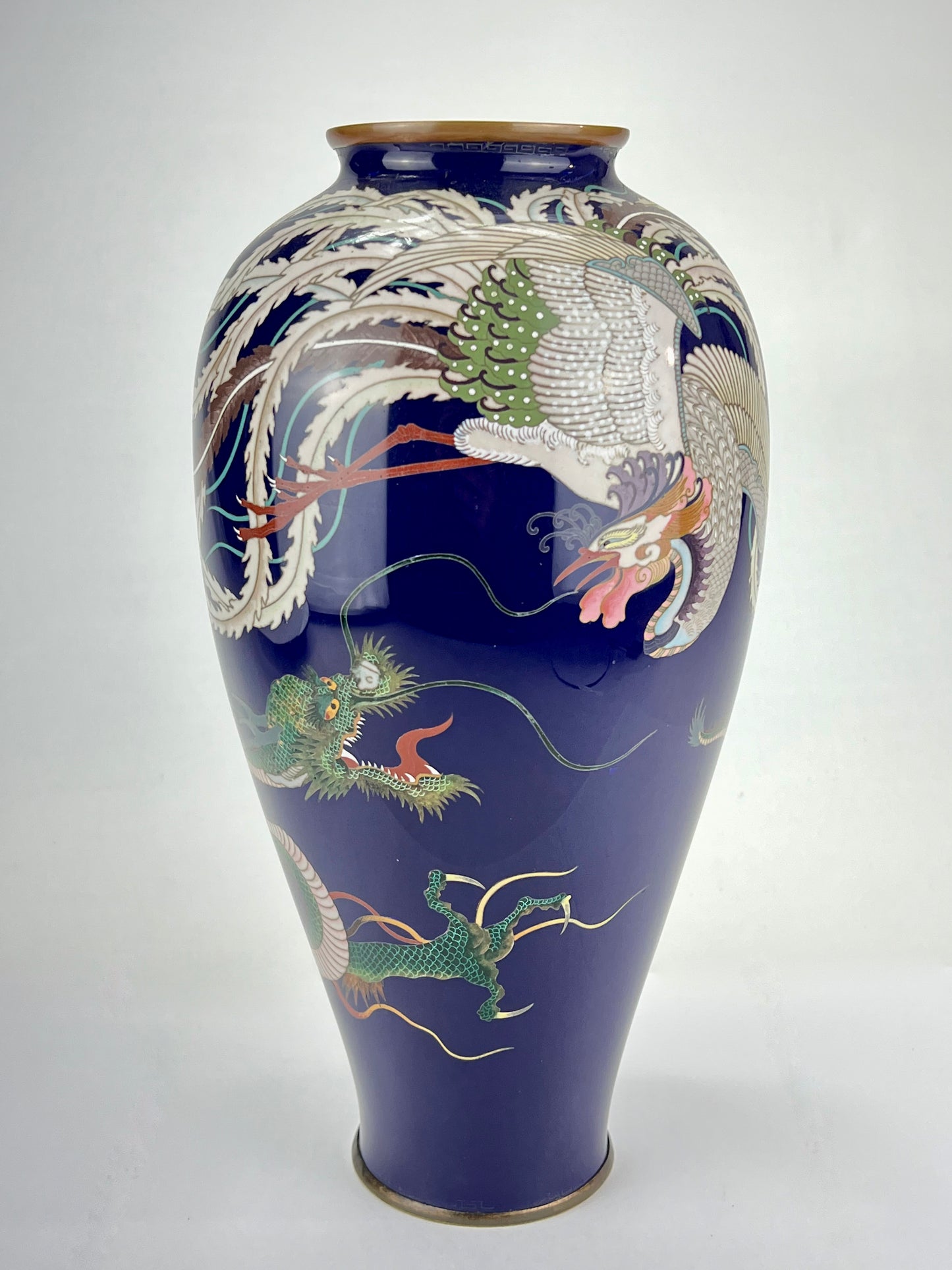 Antique Japanese Meiji Era (late 1800's) Cloisonné Vase Phoenix & Dragon 12”