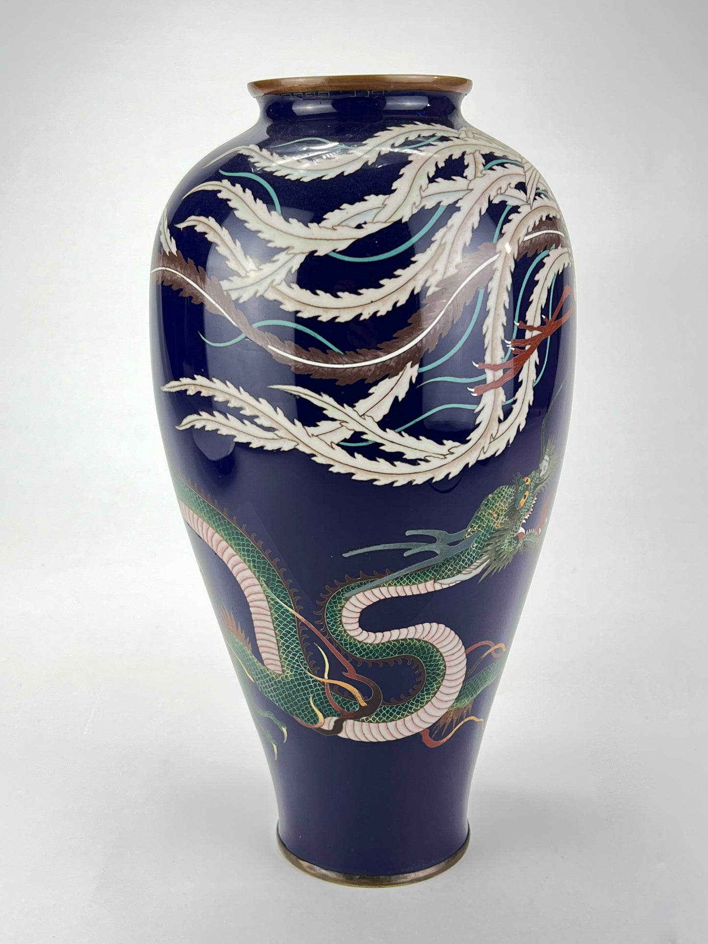 Antique Japanese Meiji Era (late 1800's) Cloisonné Vase Phoenix & Dragon 12”