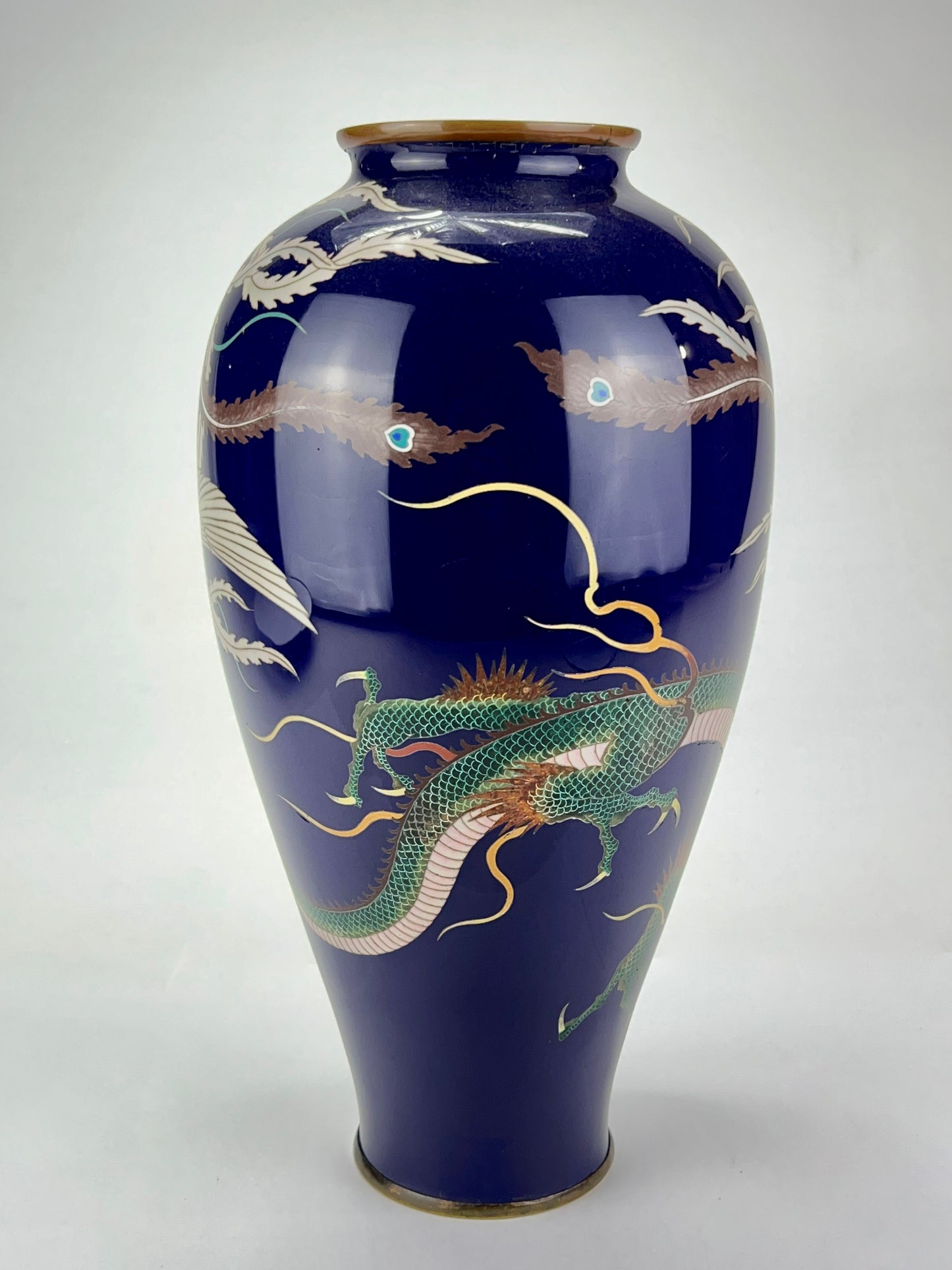Antique Japanese Meiji Era (late 1800's) Cloisonné Vase Phoenix & Dragon 12”
