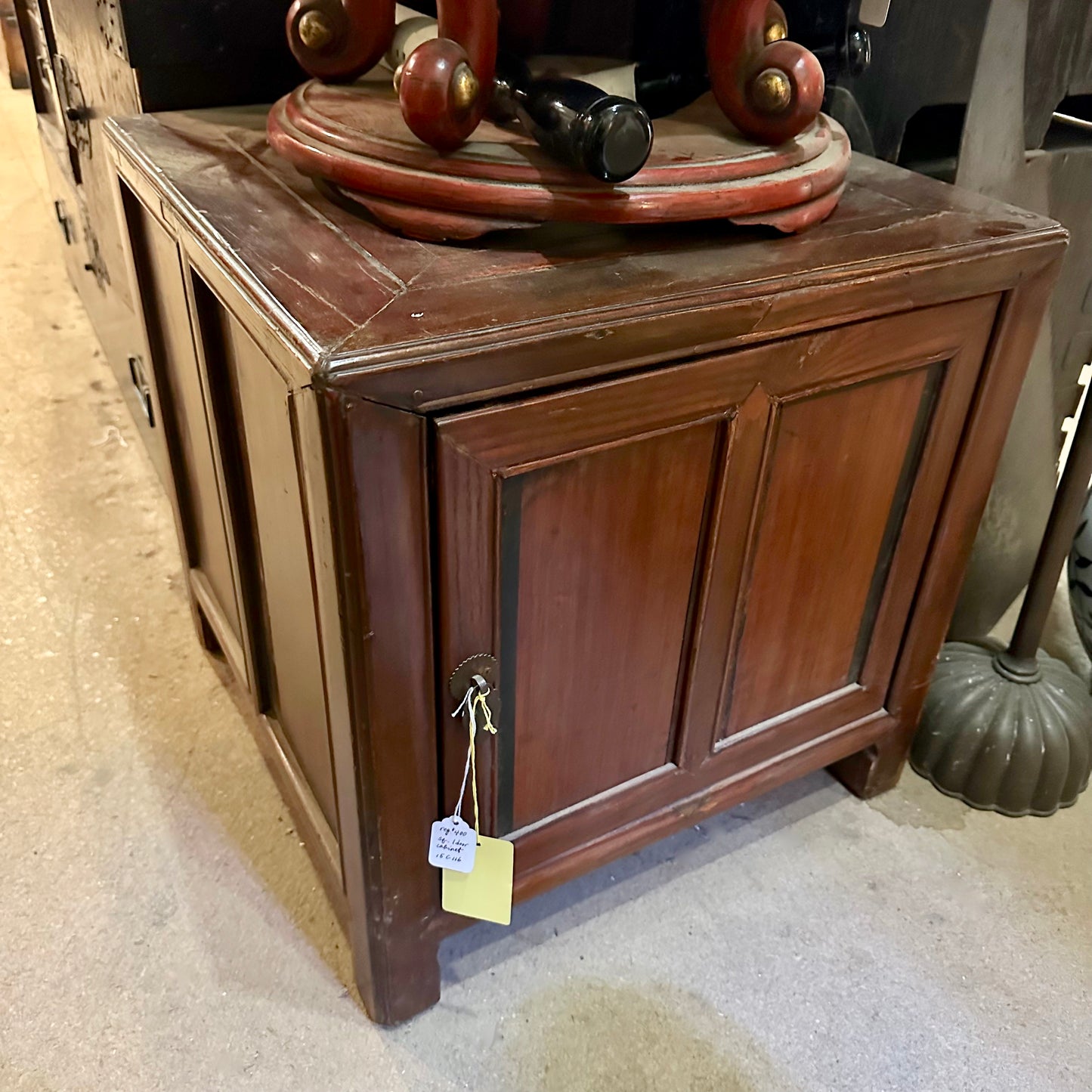 Vintage Chinese Cabinet Red Lacquer End Table Nightstand 20”H