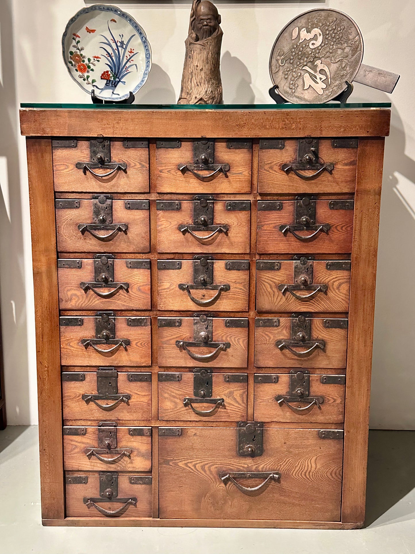 Antique Japanese Edo Era c1840's Chobadansu Document Tansu Chest Keyaki Wood 30"
