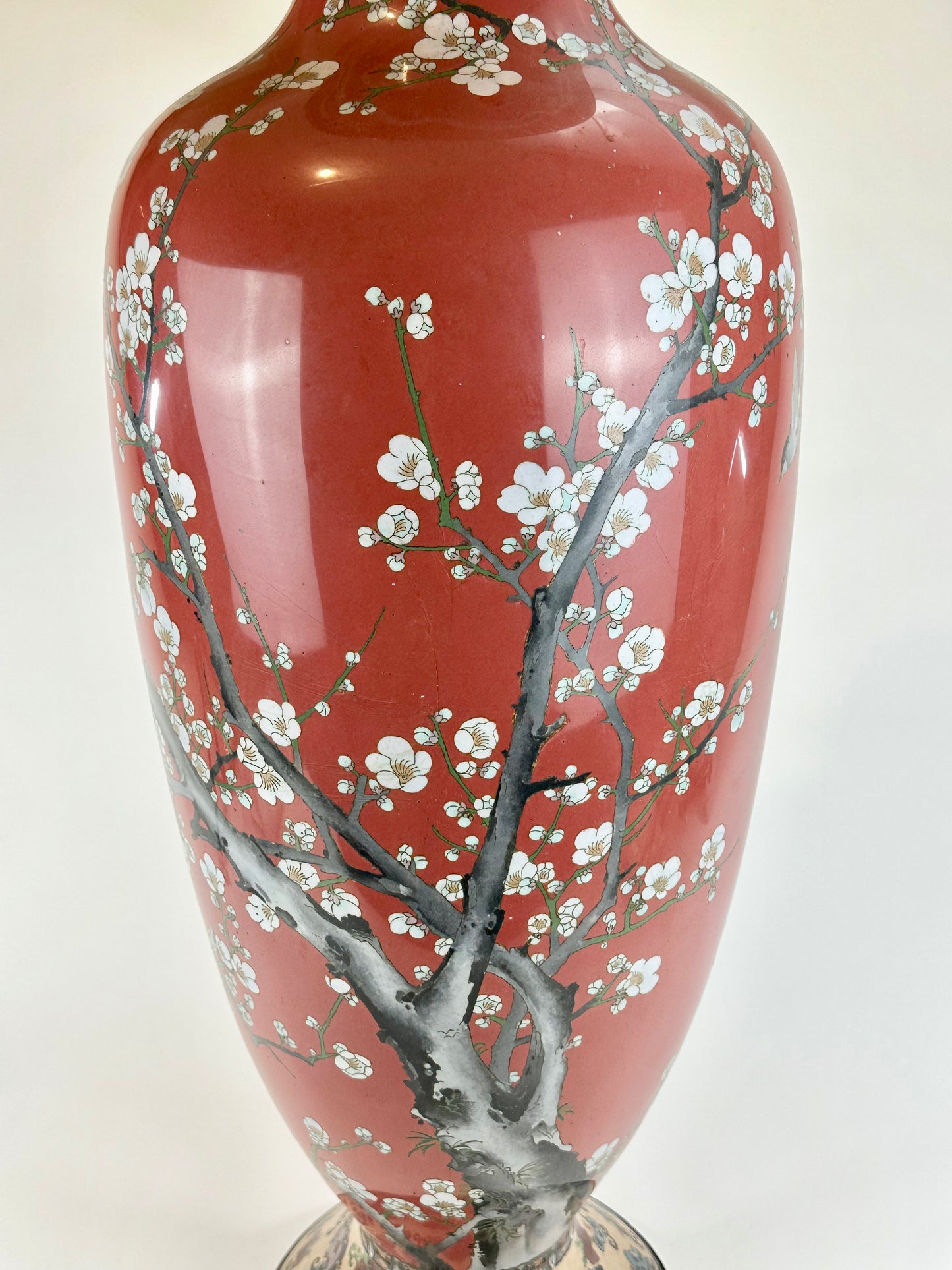 Rare Antique Japanese Meiji Era (late 1800's) Cloisonné Vase Falcon 34"