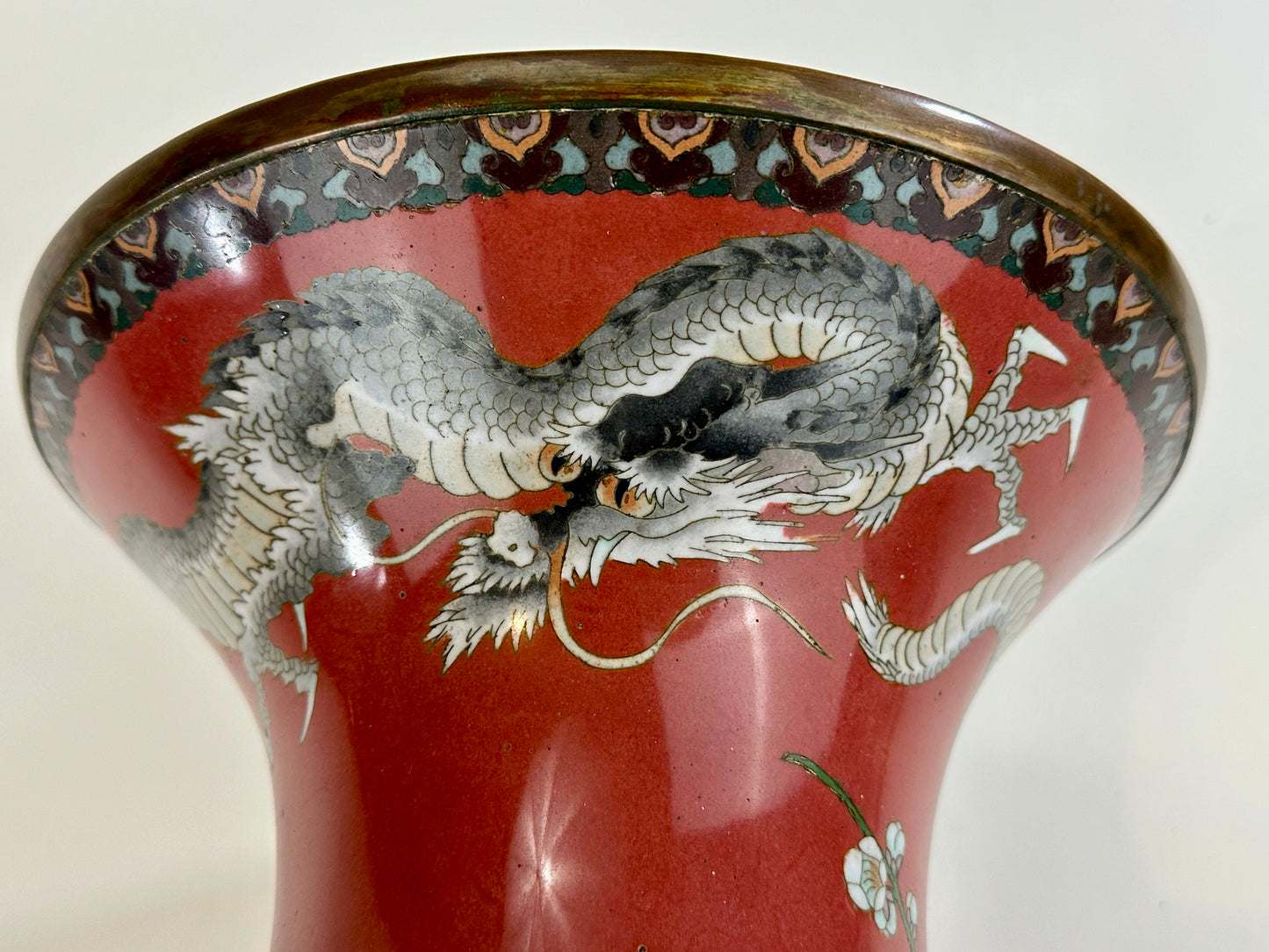 Rare Antique Japanese Meiji Era (late 1800's) Cloisonné Vase Falcon 34"