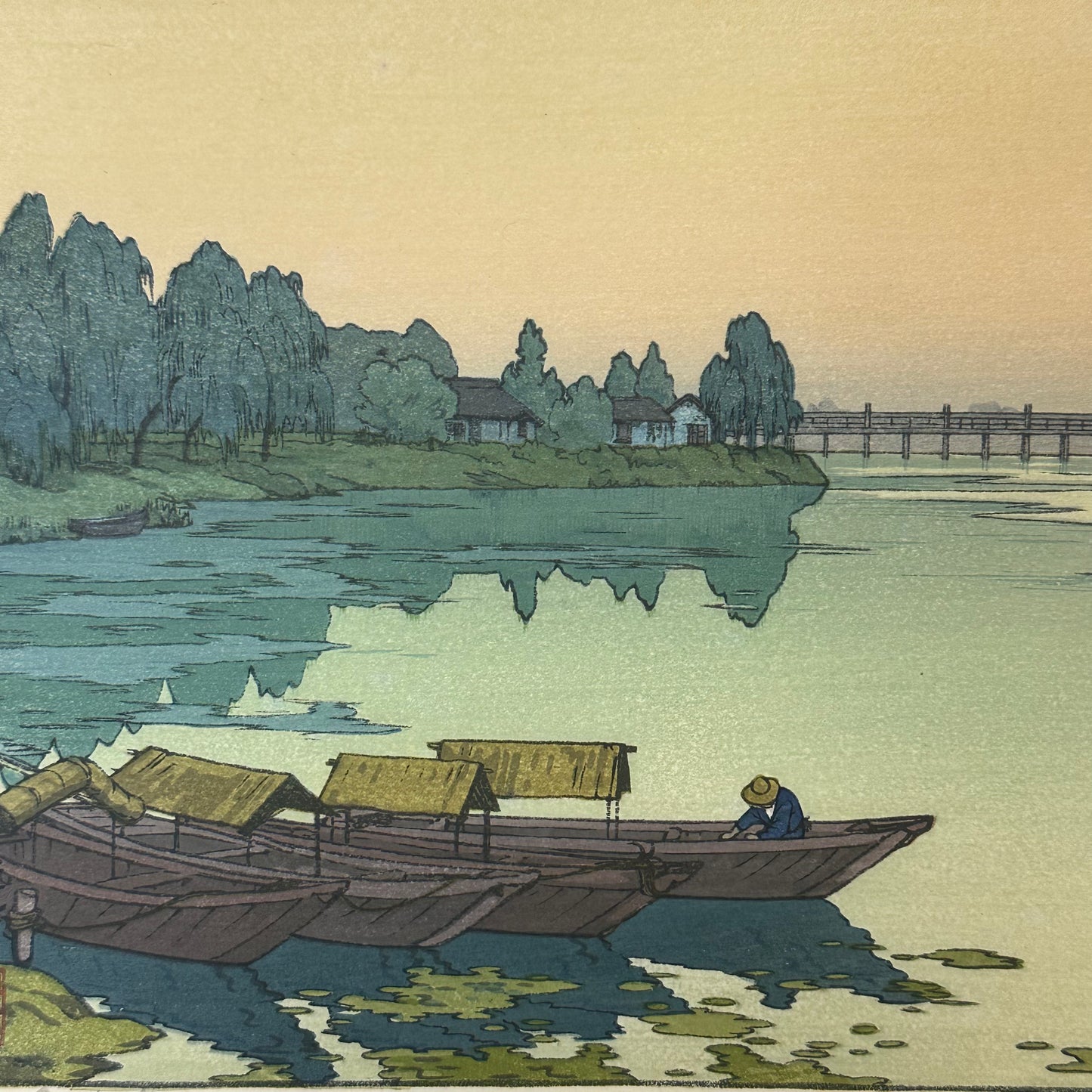 Yodo River Toshi Yoshida Woodblock Print Signed Original 1942 吉田 遠志