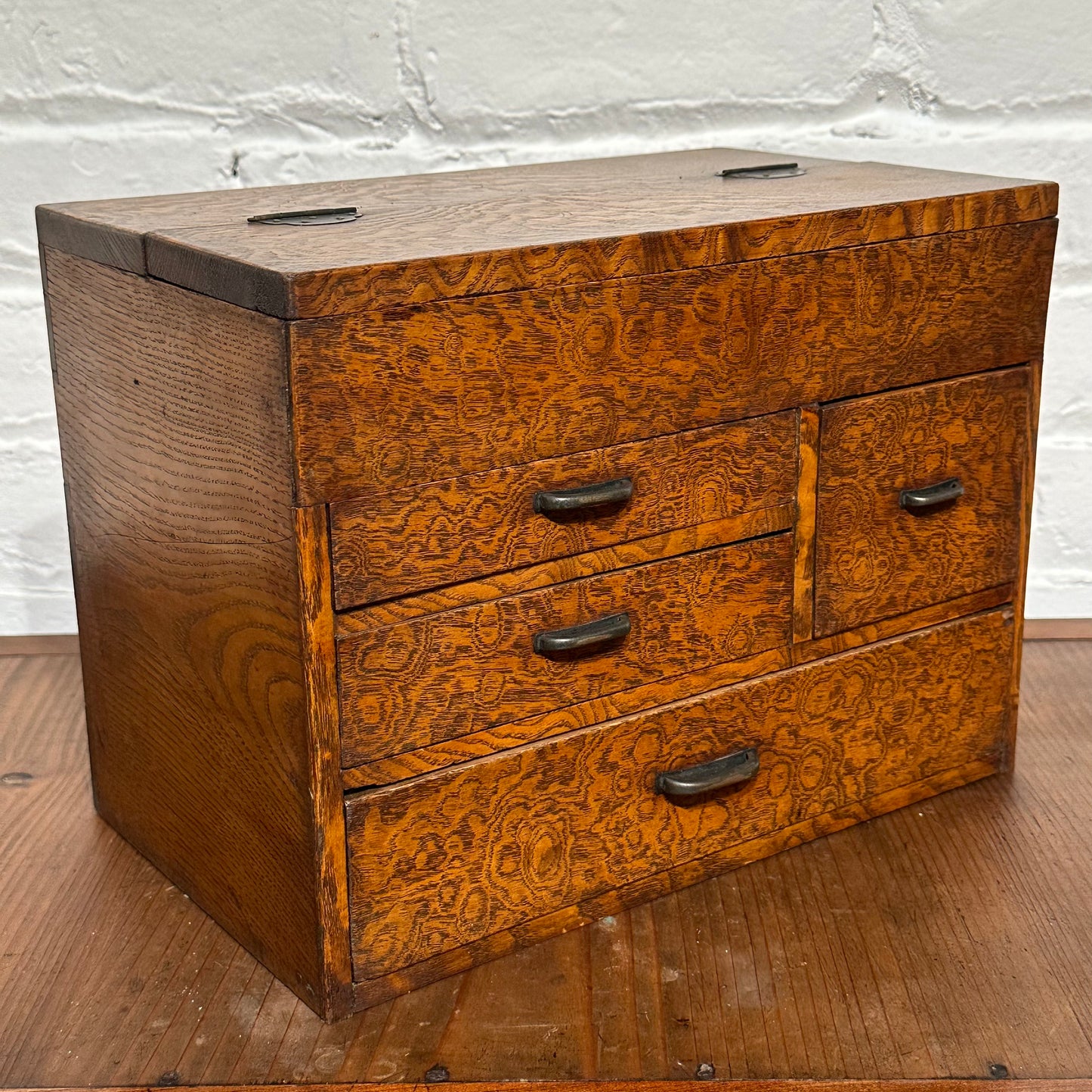 Antique Japanese Meiji Era c 1920's Mulberry Wood Haribako Sewing Tansu 11.5"