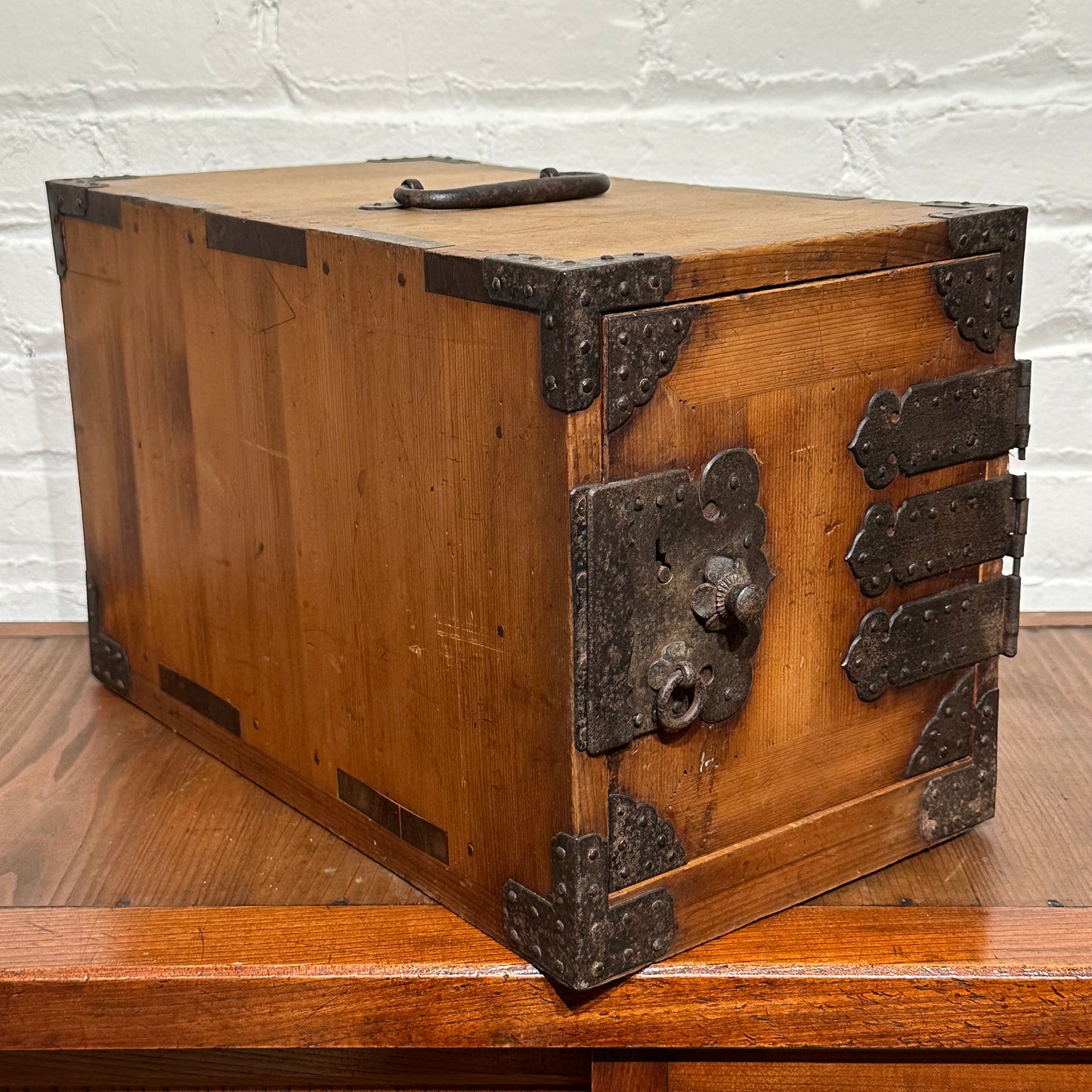 Antique Japanese Late Edo Era 3 Drawer Funadansu Sugi & Iron 16.5"