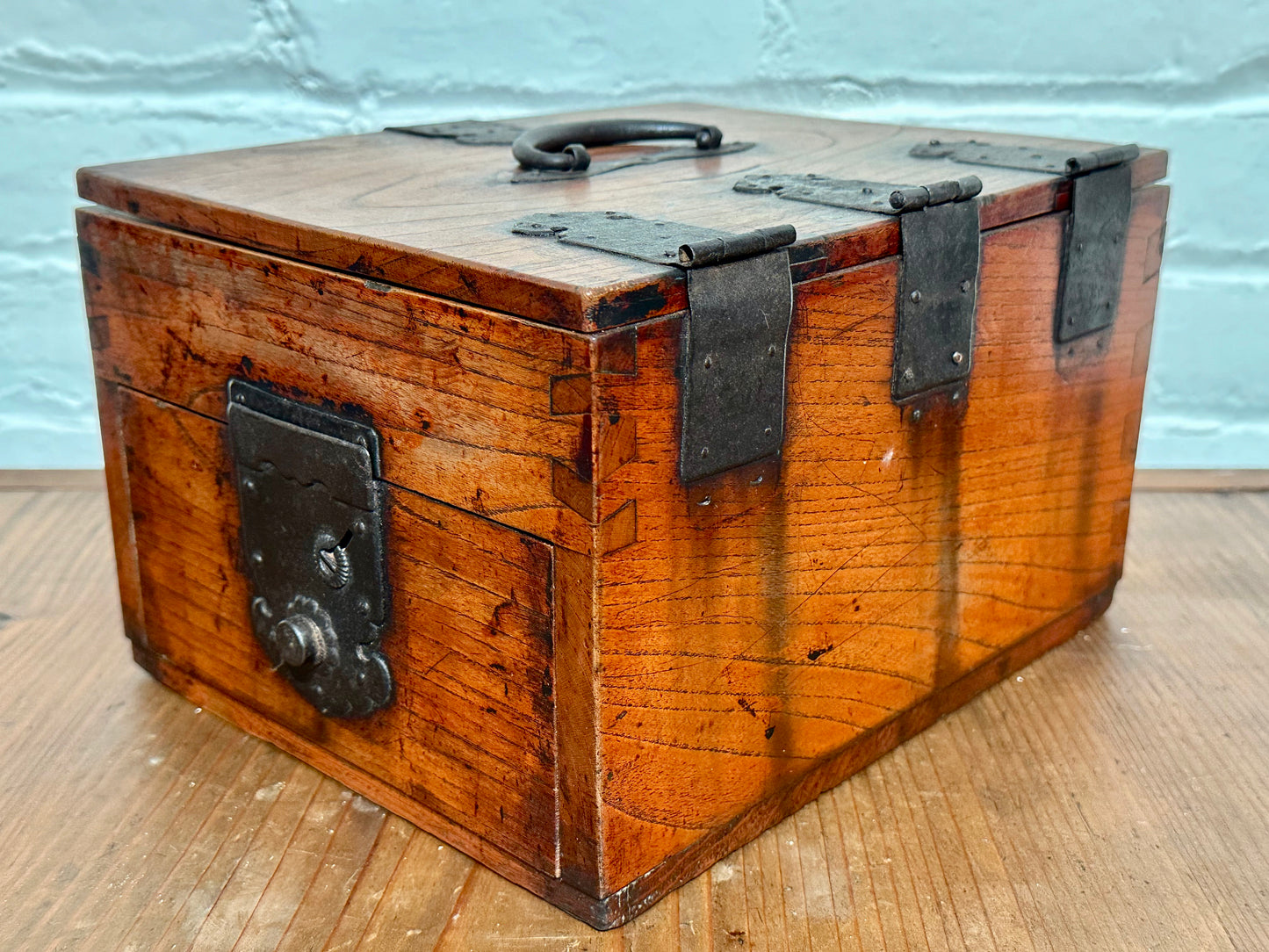 Antique Japanese Meiji Era Suzuribako Calligraphy Tansu Keyaki Wood 10"