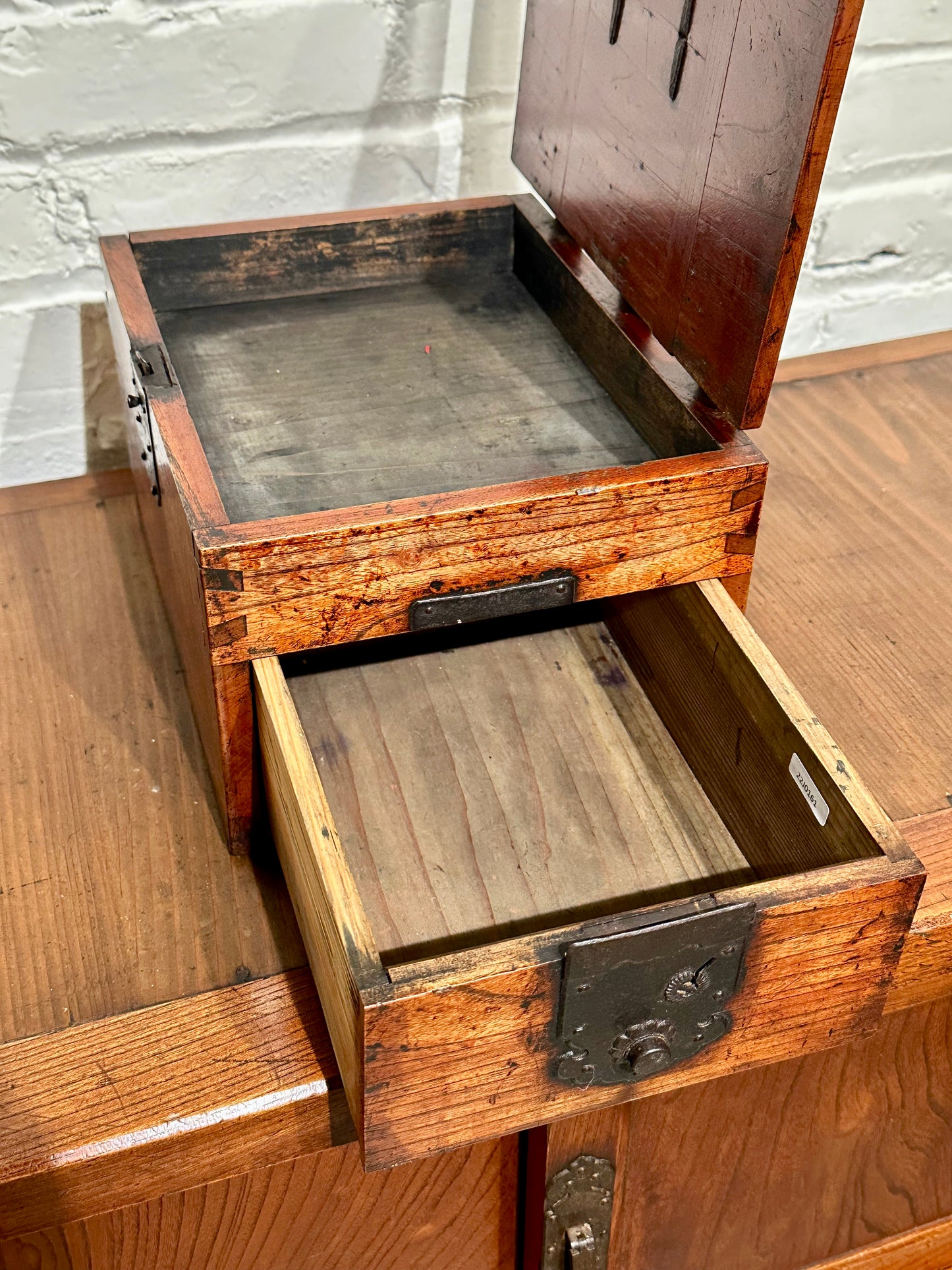 Antique Japanese Meiji Era Suzuribako Calligraphy Tansu Keyaki Wood 10"