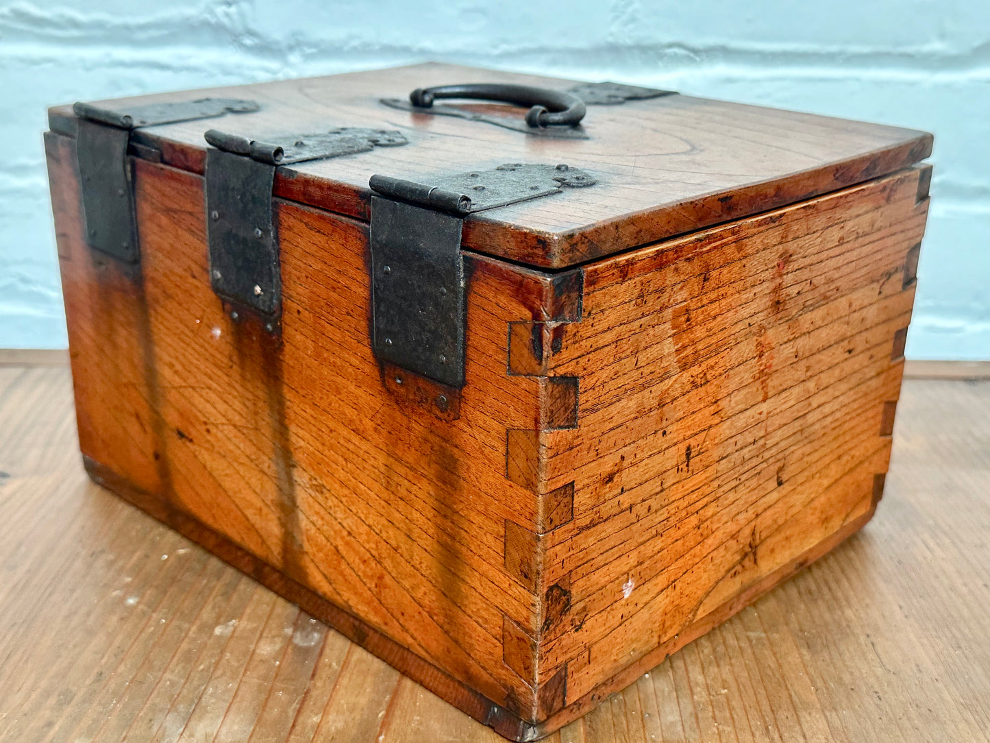 Antique Japanese Meiji Era Suzuribako Calligraphy Tansu Keyaki Wood 10"