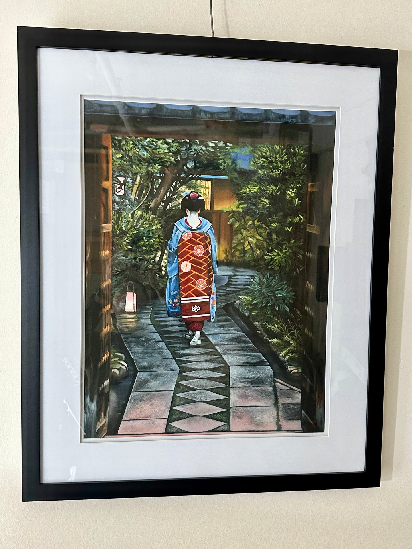 Giclée Print by Laura Virgin "Gion" Framed 26"x32" Geisha Kyoto