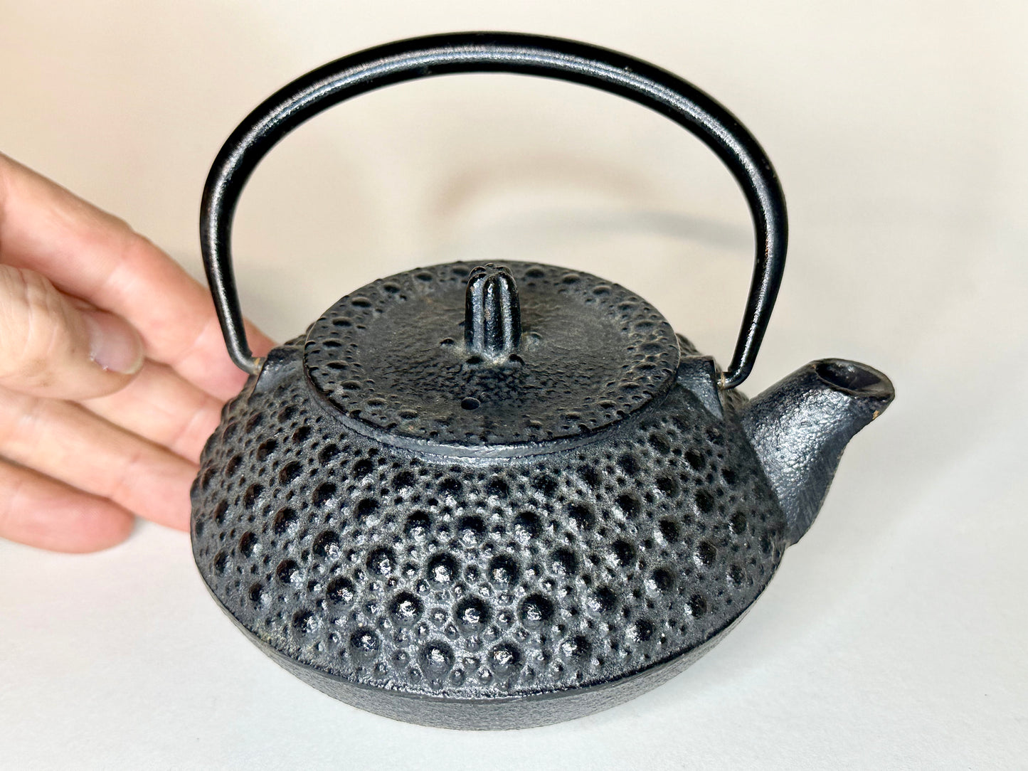 Vintage Japanese Mini Iron Tea Kettle Tetsubin Enamel Lined Interior 4.5"