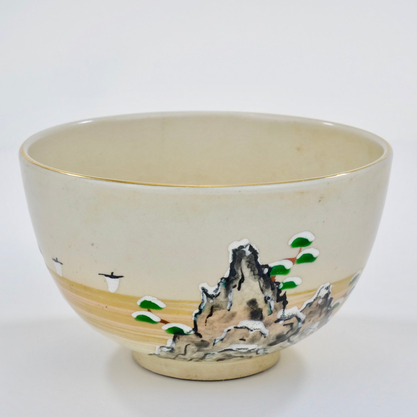 Vintage Japanese Hand Thrown Ceramic Tea Bowl Chawan (hairline)
