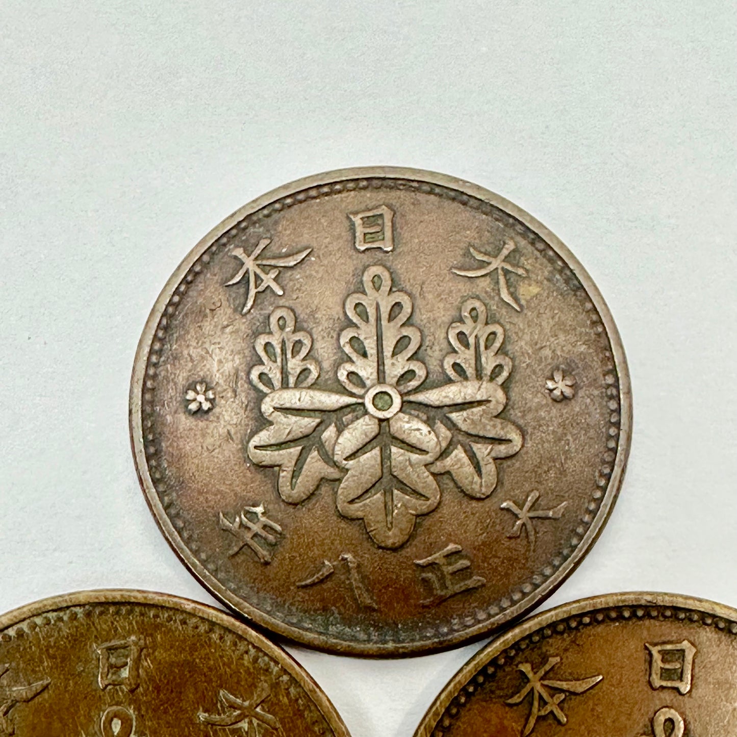 Japanese Bronze Coins 1919/20/21 Set of 3 One Sen Paulownia Crest Taisho 8 9 10