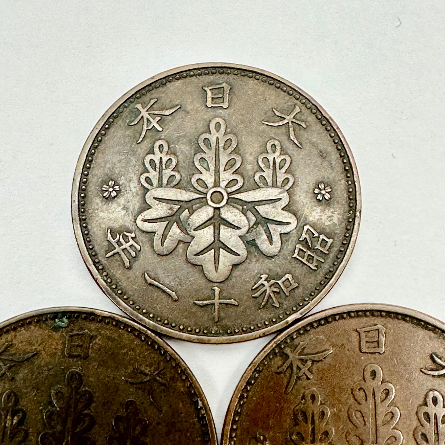 Japanese Bronze 1 Sen Coins 1922/23/24 Set 3 Paulownia Crest Taisho 11 12 13